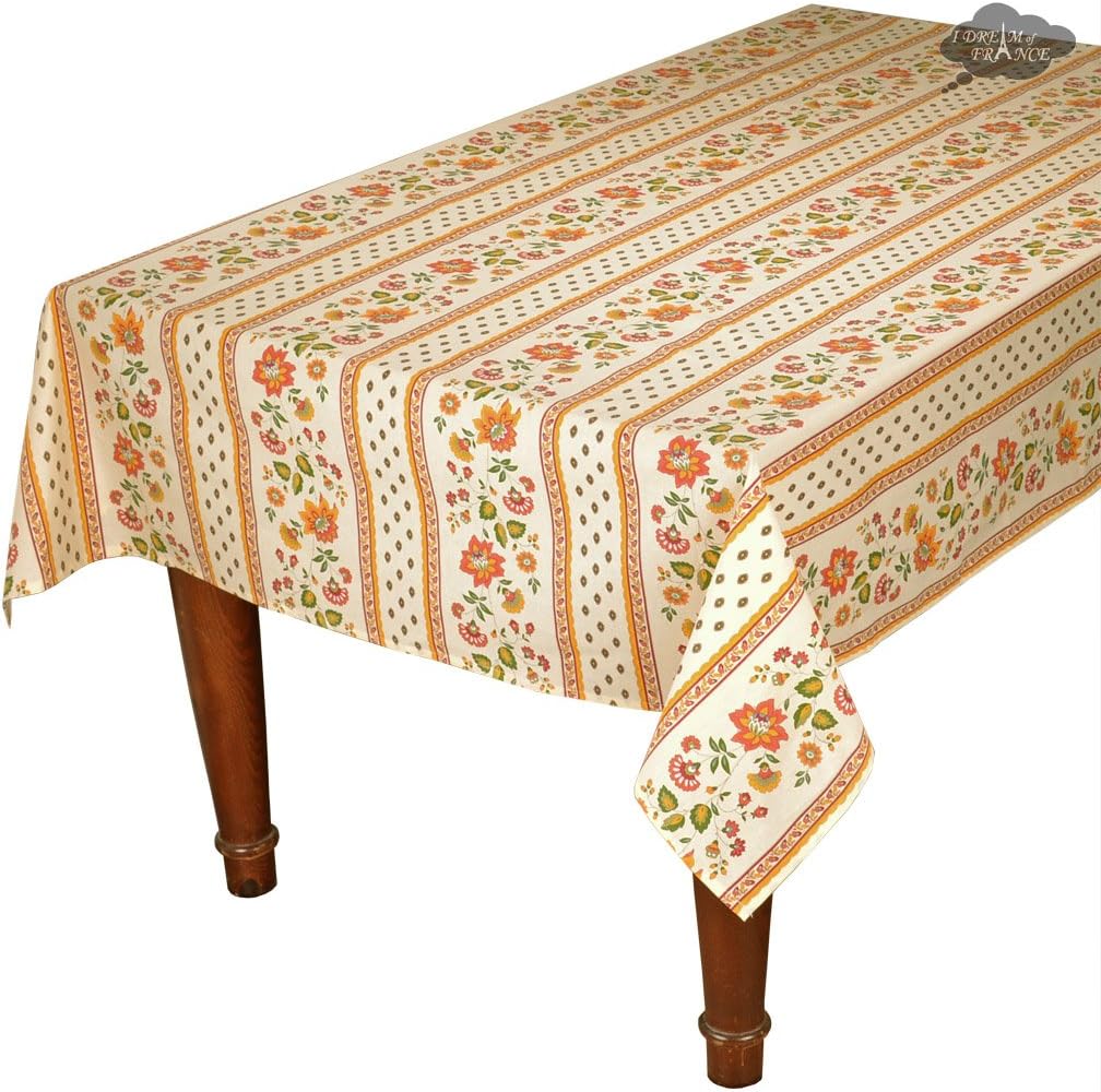 58" Square Fayence Cream Cotton Coated Provence Tablecloth by Le Cluny