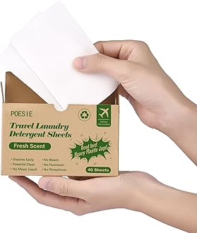 Poesie Laundry Detergent Sheets Washer Sheets for Travel Laundry Soap Sheet for Camping Hotel Dorm Home Laundromat College Fresh Scent 1 Box 40 Count