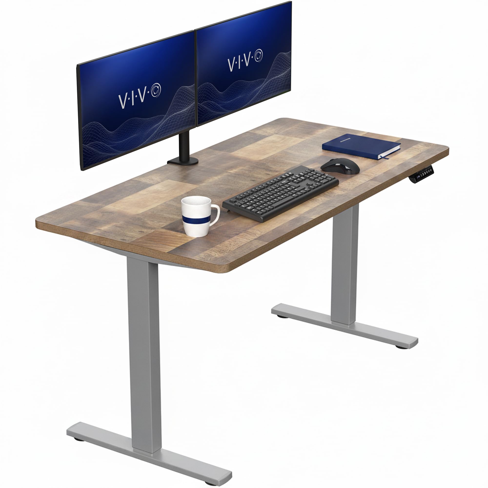 VIVO Reclaimed Wood 55 x 28 in Standing Desk, DESK-KIT-1G55P | Electric, Holds 220 lbs, Sit Stand, Height Adjustable, Solid One-Piece Table Top, Memory Presets, 1B Series, Gray Frame