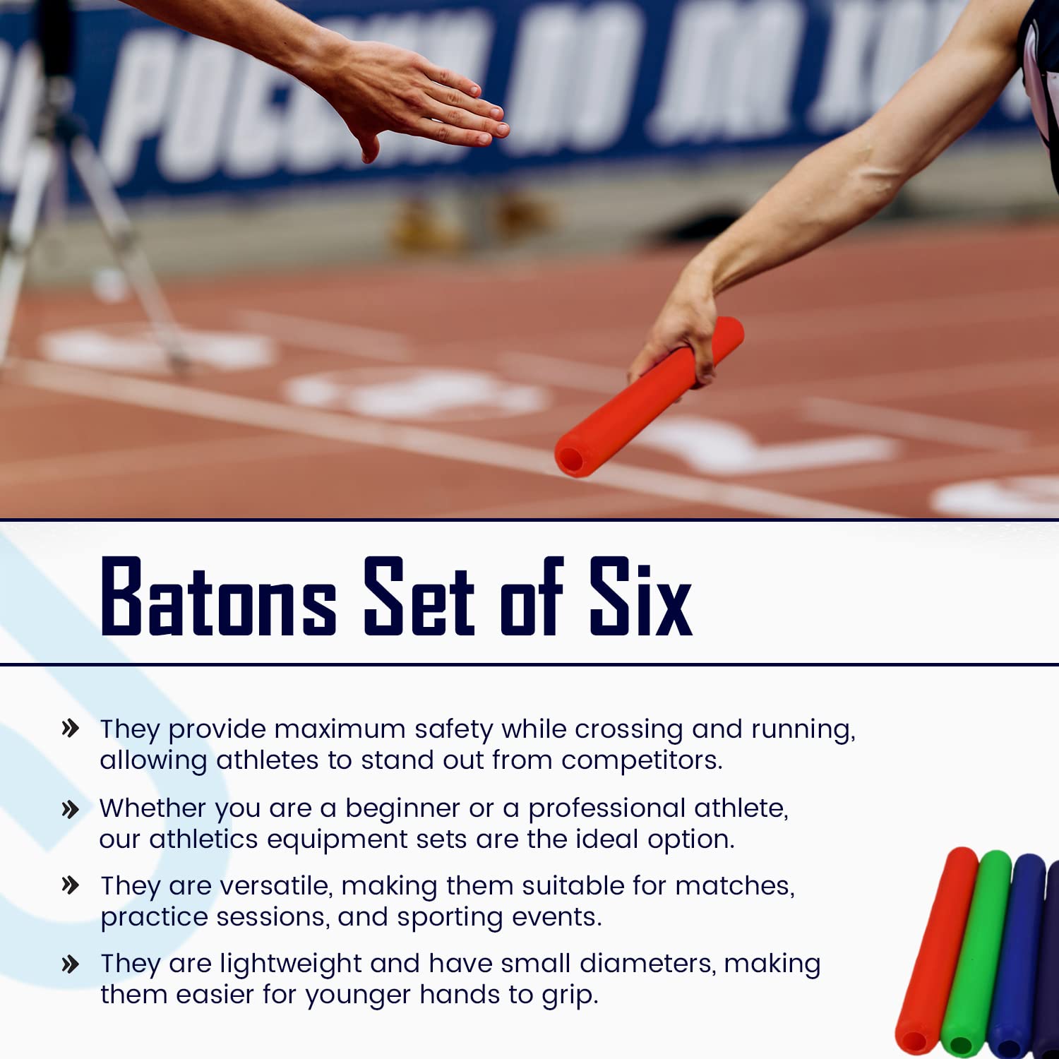 Splay Lot de 6 bâtons de Relais en Plastique – Athlétisme Junior, Sprints athlétiques, Course à Pied, Relais Pâque, Lot de 6, poignée Facile.