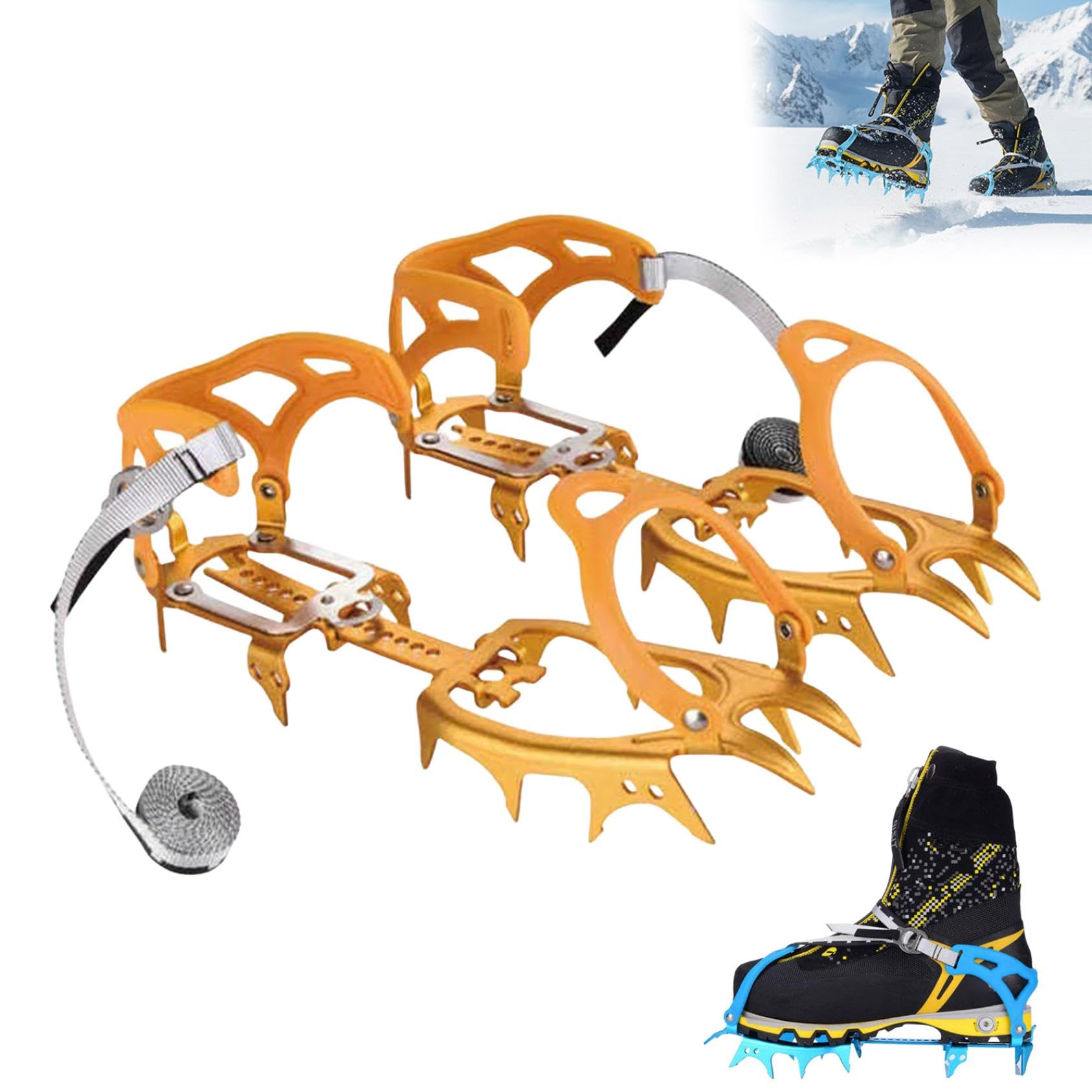 Crampons pour bottes de randonnée Crampons à glace pour chaussures 14 dents antidérapantes Protection sûre pour la randonnée, l'escalade, la pêche, l'alpinisme