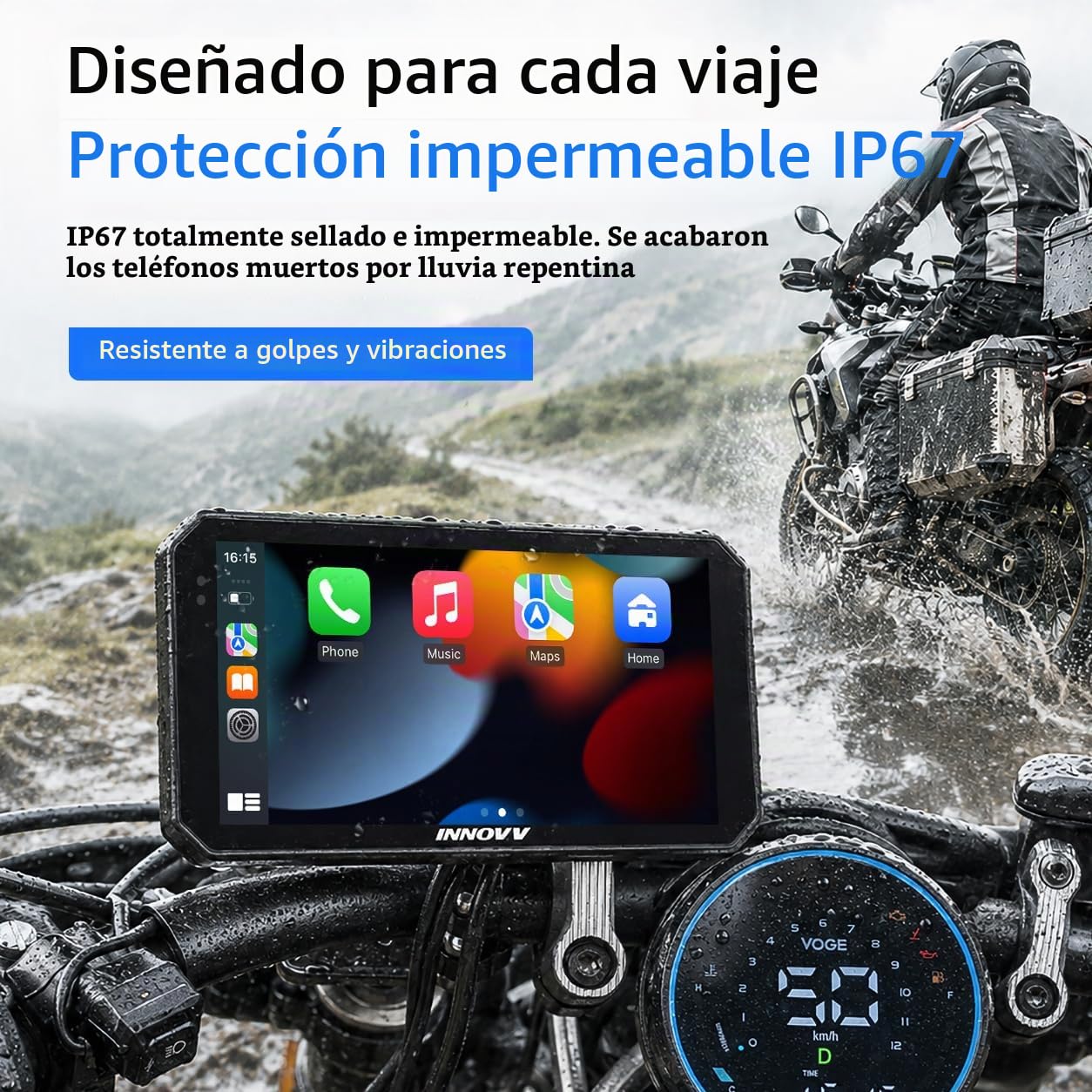 N2 Pantalla Apple CarPlay de 6 pulgadas para motocicletas, pantalla táctil, sistema de navegación GPS Apple CarPlay y Android Auto inalámbrico, WiFi 5G, impermeable IP67, Bluetooth, modo de
