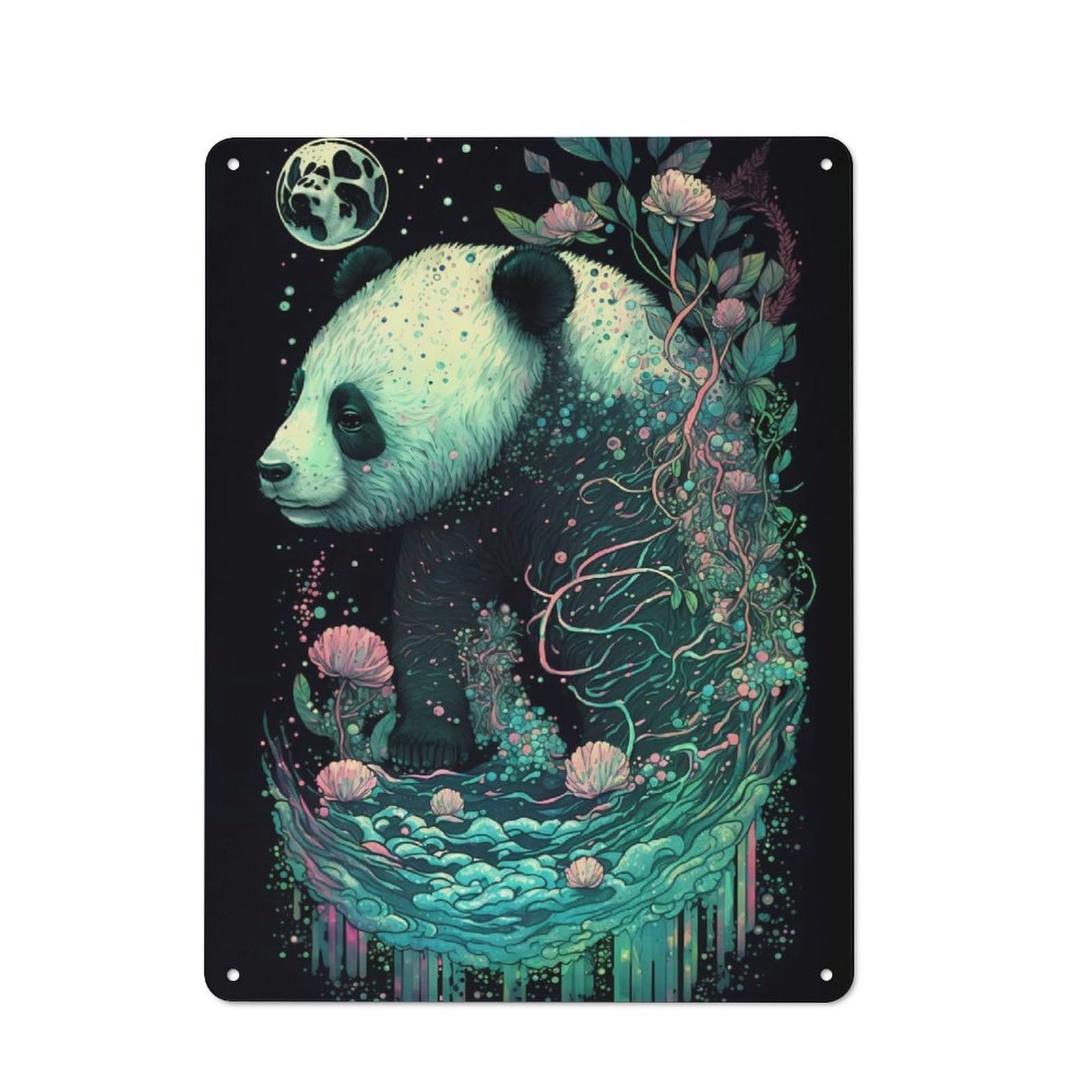 Retro Lovable Panda Metal Wall Plaque 40x30cm, Nostalgic Wall Art for Living Room, Hallway, Kitchen Or Cafe