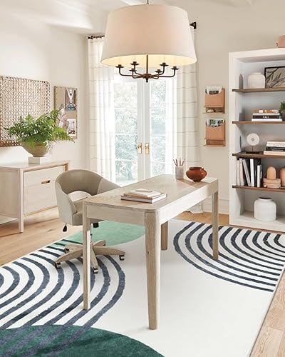 Miniatura 6 de Wonnitar Alfombra bohemia de 5 x 7 pies, color verde, para sala de estar, moderna, abstracta, suave, para dormitorio, lavable a máquina, alfombra