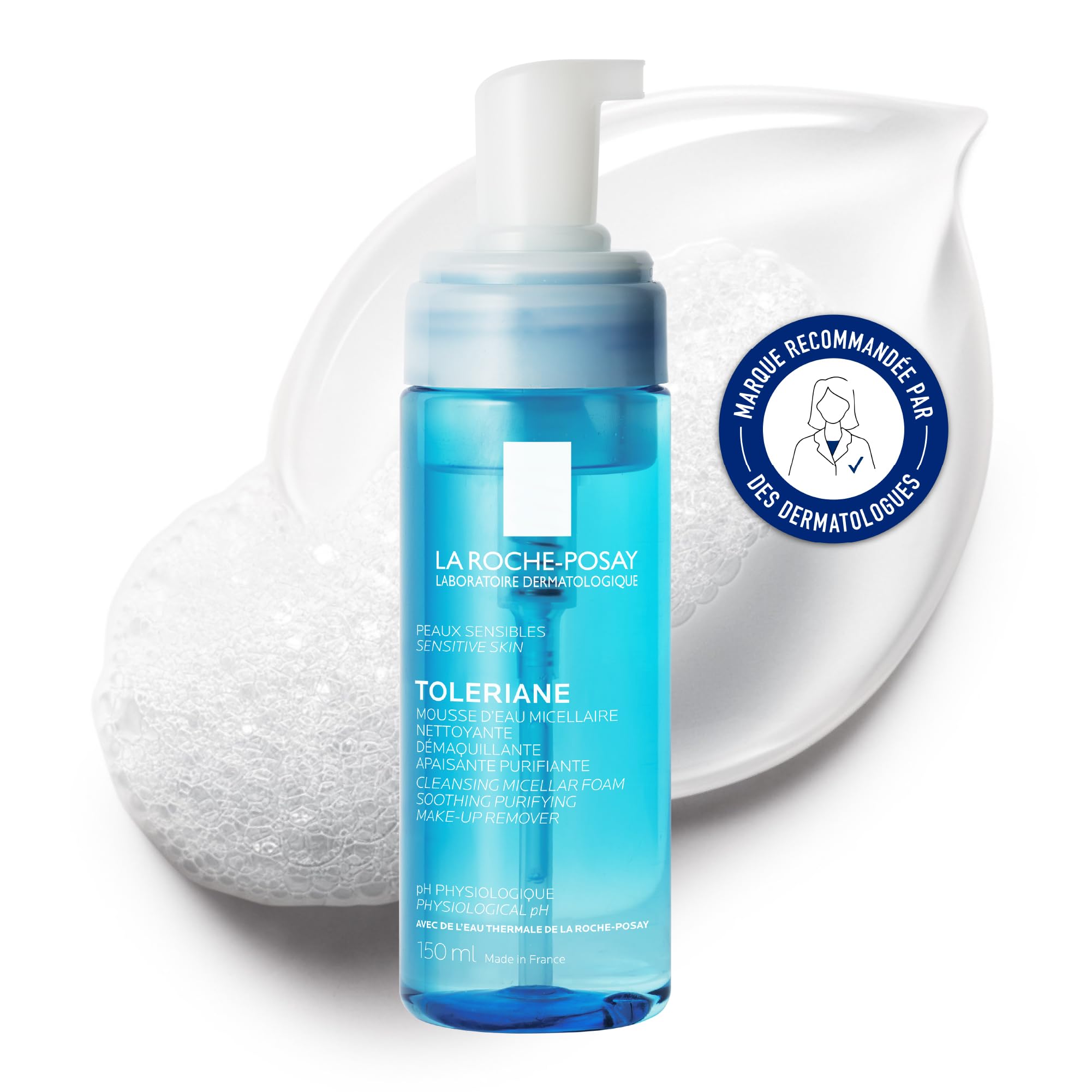 La Roche-Posay, Toleriane Mousse d'Eau Micellaire Nettoyante et Démaquillante, Élimination des Impuretés en Douceur, Enrichie en Glycérine, Idéale pour les Peaux Sensibles, 150 ml