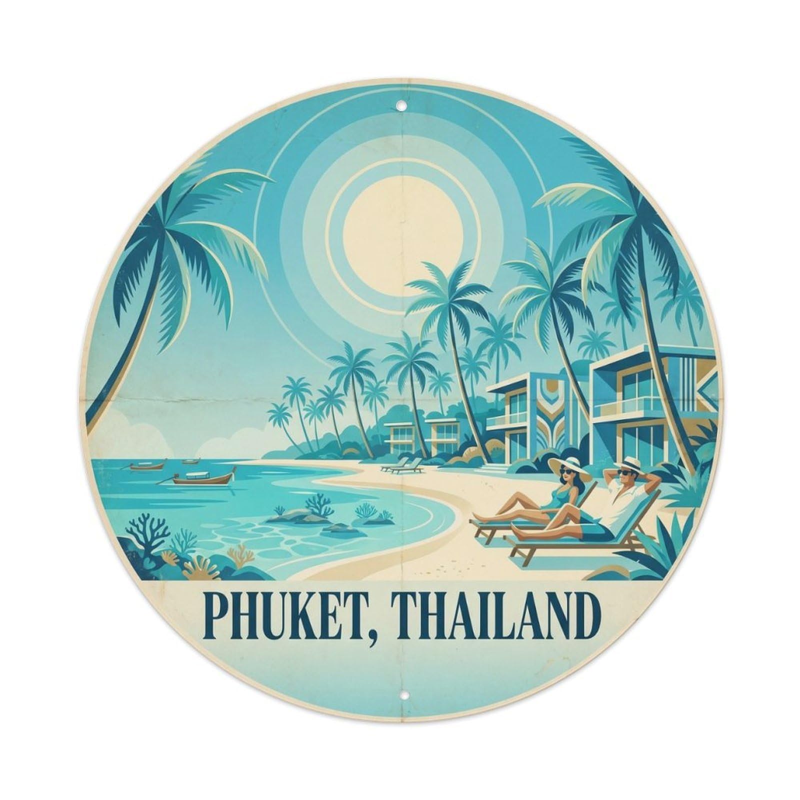 Phuket Surin Beach Island Resort Travel Night Vintage Metal Tin Sign Plaque Wall Decor for Cafe, Club Bar, Office, Garden Metal Poster 8x8Inch
