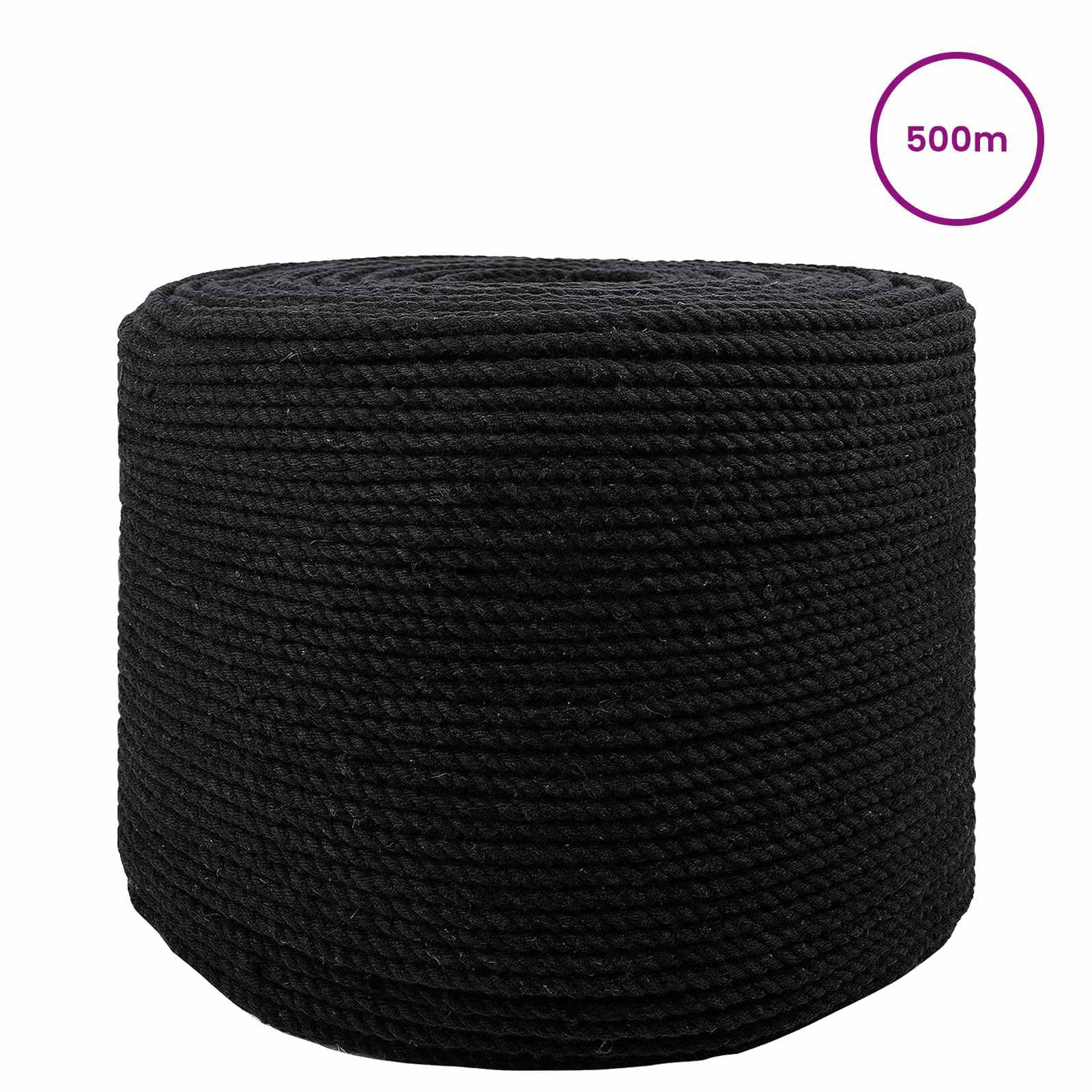 Baumwollseil Schwarz 4mm x 500m - 3-lagig gedrehtes Makramee Garn aus Naturbaumwolle - Vielseitiges Bastelseil für DIY Projekte, Dekoration, Garten und Haushalt