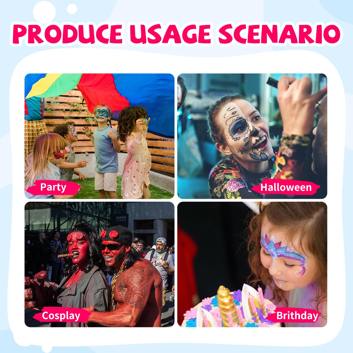 46 pcs Face Paint Stencils Kit,22 Pcs Reusable Facial Painting Stencils Reusable Body Paint Templates with 10 pcs Brushes,14 pcs Sponges for Party Halloween Makeup Depvision Face Paint Accessory Kit - Image 7