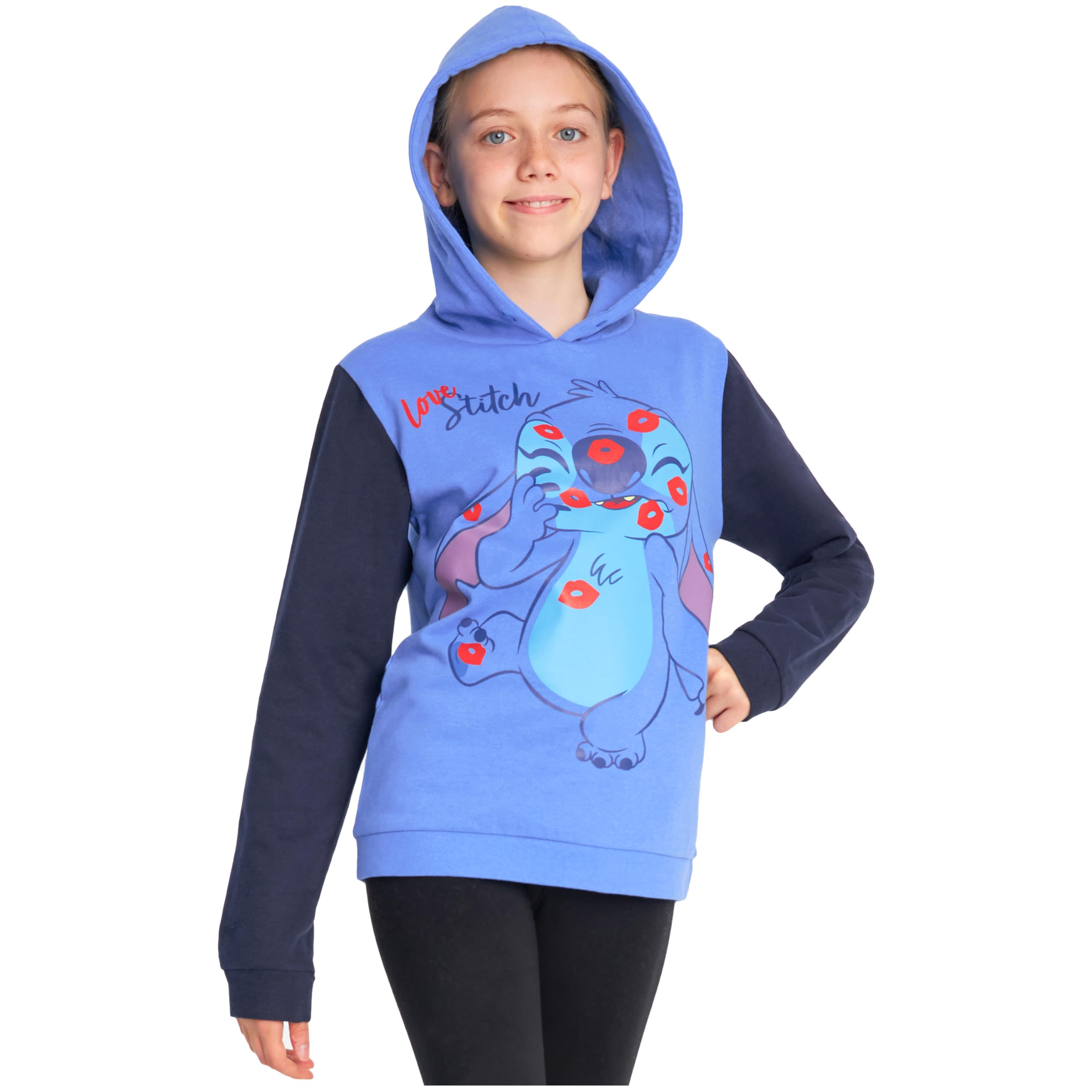 Disney Girls Blue/Black Stitch Stitch Hoodie For Teens, Warm Hooded Sweatshirt Soft Fashion Jumper Casual Activewear Long Sleeve Pullover Stitch Gifts (, 13-14 Years)