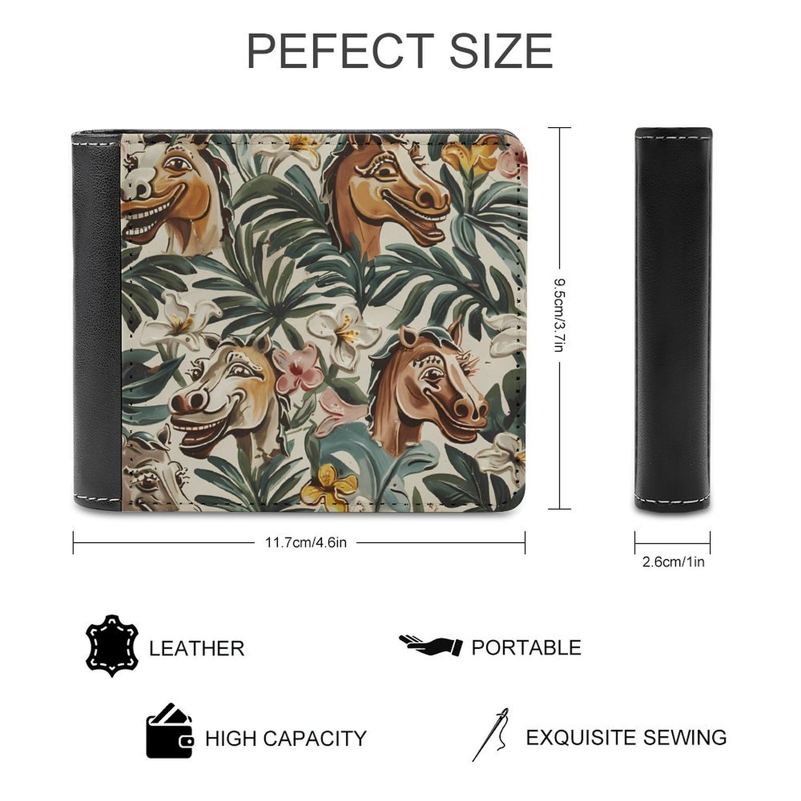 Hawaiian Tropical Horses Funny Men's Slim Bifold Wallet with Multiple Card Slots Front Pocket Purse