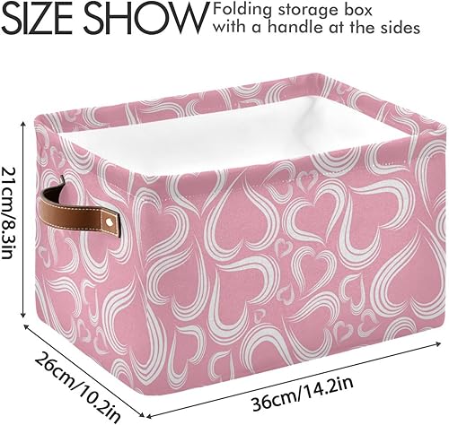 Miniatura 4 de MNSRUU Cesta de San Valentín con corazones rosas para estantes, cubos de almacenamiento decorativos plegables para organizar estantes de armario,