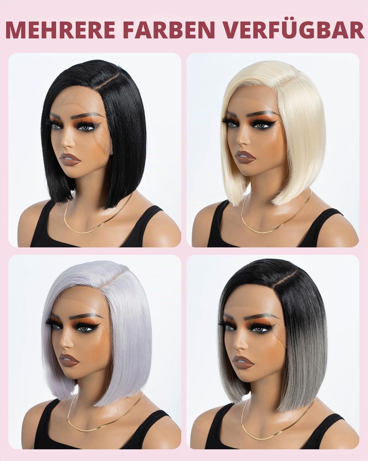 Style Icon Bob Perücke mit Filmansatz Lace Front Wigs Kunsthaar Perücken mit Seitenscheitel 24cm 120g Kunstfaser synthetische Faser (1B)