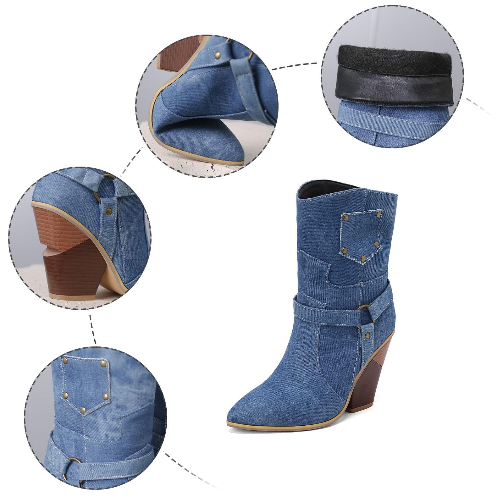 Stivali Fashion Stivali Stivaletti da Donna Traforati con Cerniera Stivali Donna Tacco Alto E Plateau Stivali Wellington in Gomma Anti-Slip Caviglia Stivaletto Donna con