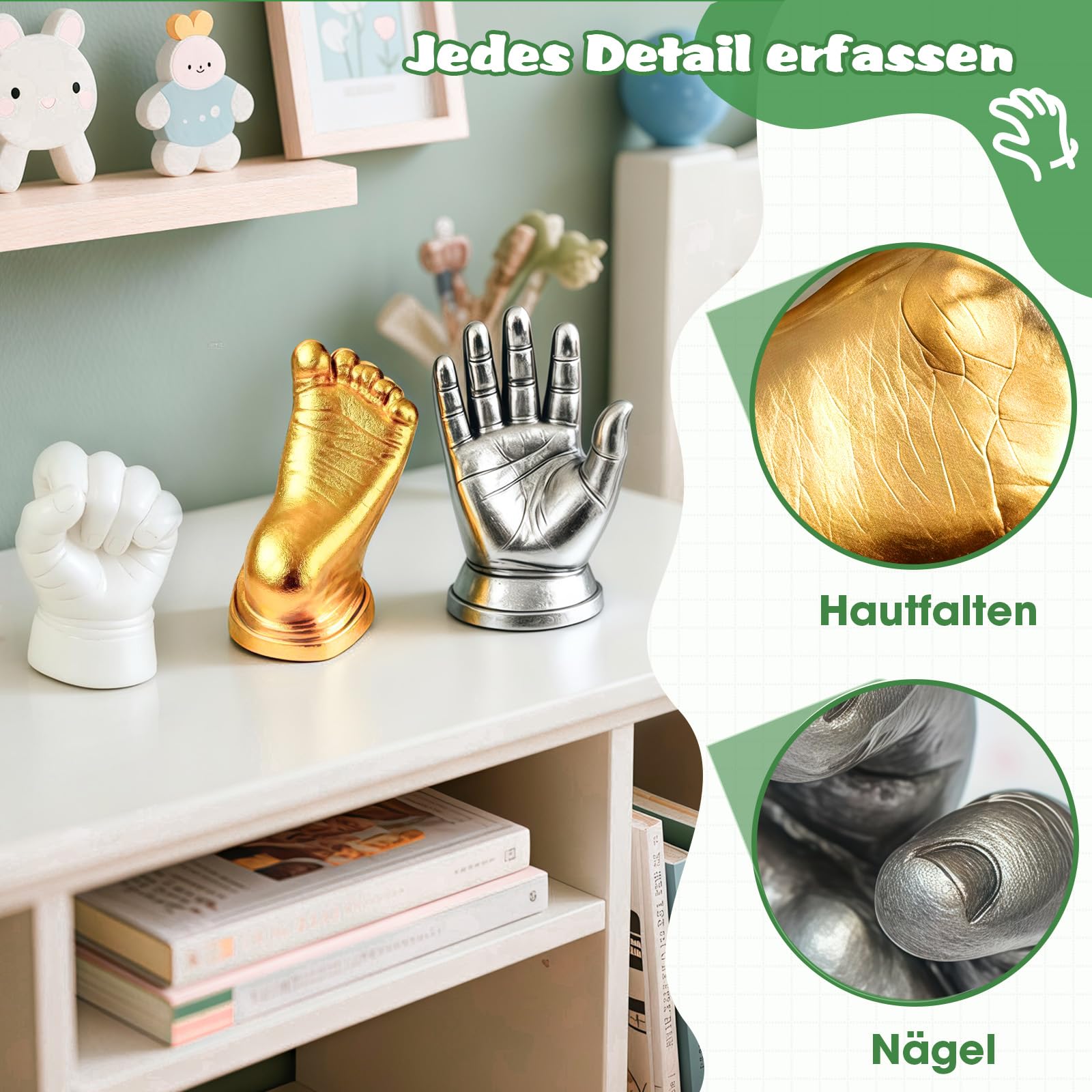 Gipsabdruck Baby Hand und Fuß für 4 Abdrücke Ungiftig 3D Gips Abdruck Hände mit Farben, Personalisierte Andenken Baby Geschenk Geburt Neugeborenen Geschenk für Frische Eltern