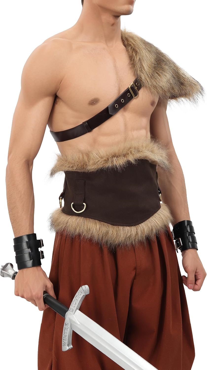 Medieval Faux Fur Wide Belt Vintage Nordic Warrior Corset Waistband Waist Armor Renaissance LARP Cosplay - Image 6