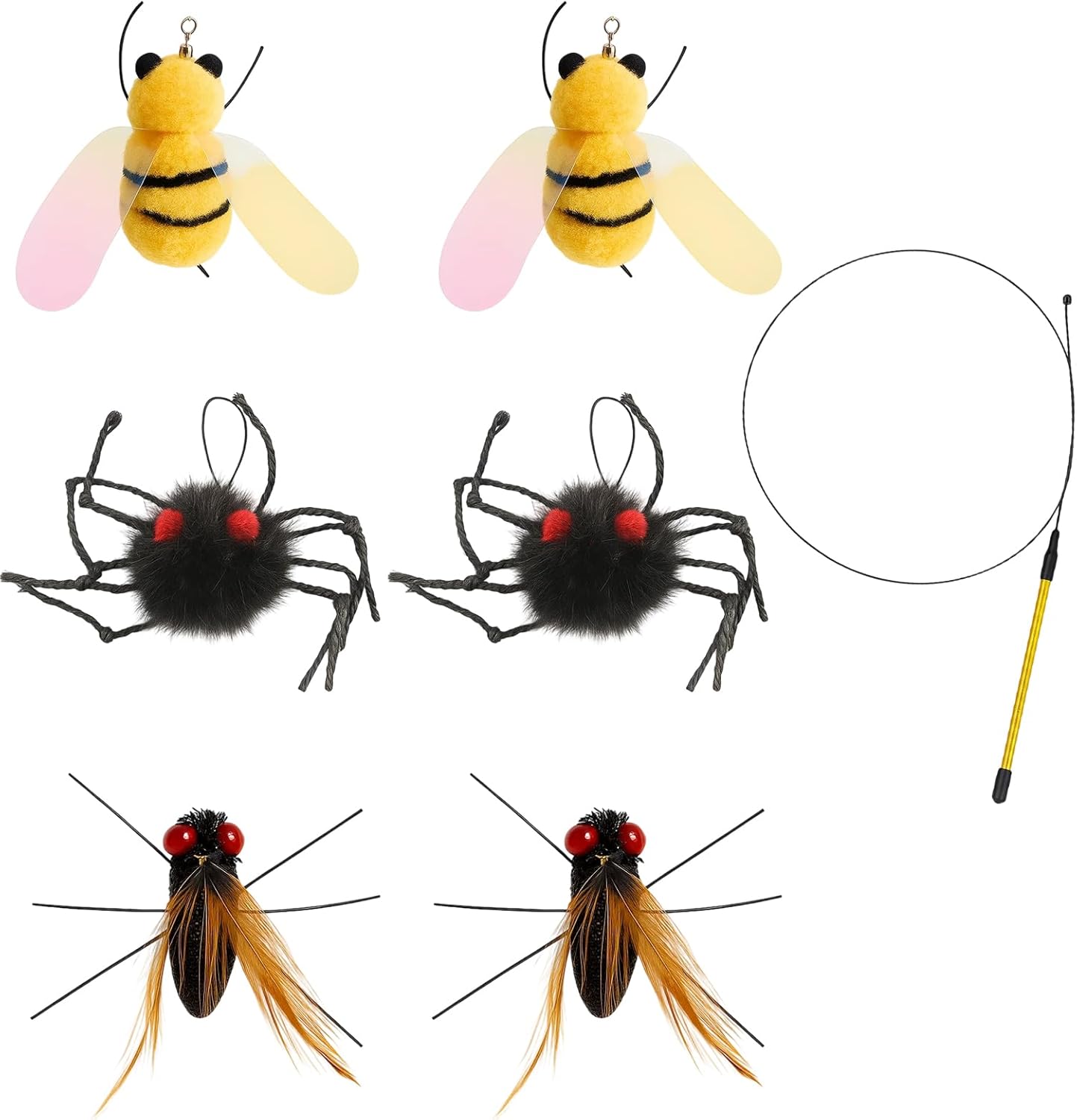 ZPSCXQ Interactive cat toy, 7-Piece cat wand toy set with 6 Realistic Insect Toys and Durable Handle, Cat Fishing Rod for Indoor Play, Hunting Instinct Stimulation and Multi Entertainment