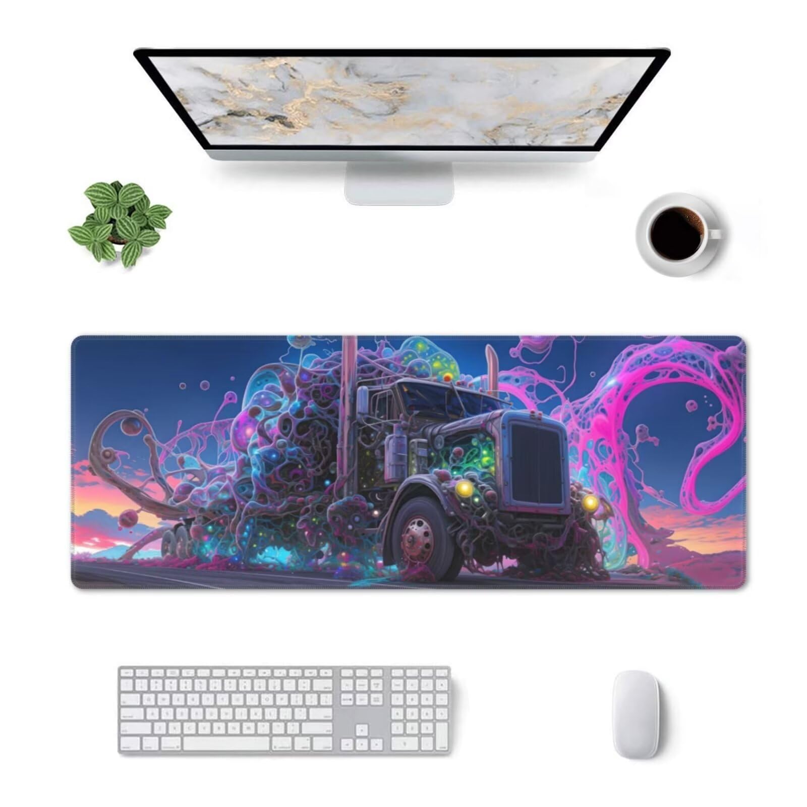 Tappetino Mouse, Tappetino Mouse Gaming Grande XXL 1500x800x3mm Tappetino Scrivania Mouse Pad, Base in Gomma Antiscivolo, Bordi Cuciti,Lavabile, Mousepad per Ufficio e Gaming (camion) R-393