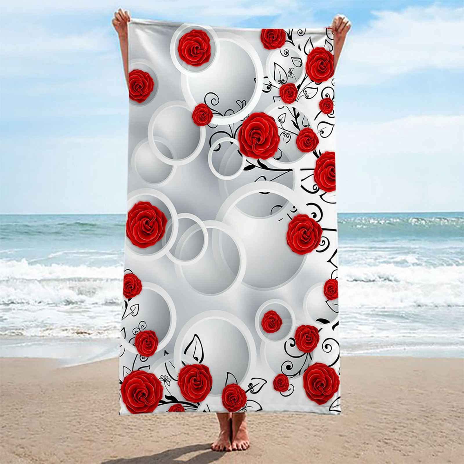 Telo Da Mare 3D Stampa Di Fiori Rossi Stampato Asciugamano Da Spiaggia 150x200cm Asciugamano Microfibra Grande Antisabbia Leggero Telo Mare Per Sport Piscina Viaggi In Famiglia Vacanze