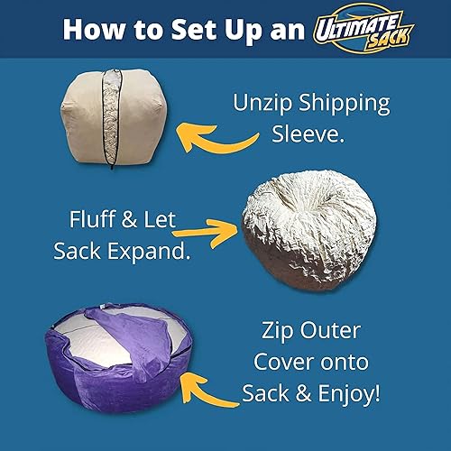 Miniatura 41 de ULTIMATE SACK Sillón tipo puf de 3 pies, puf de gran tamaño para adultos, cómodo sillón tipo puf, sofá tipo puf para tumbarse, sofá tipo puf para
