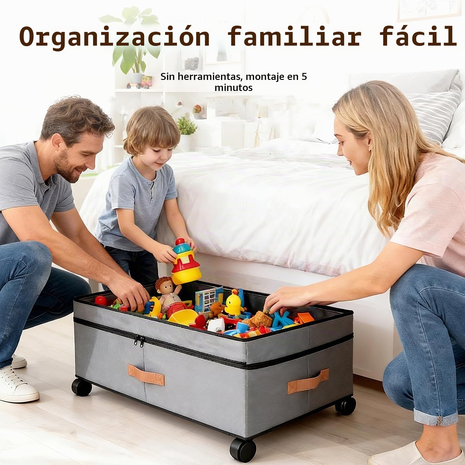 2 Piezas Cajas Almacenaje Ropa Bajo Cama con Ruedas 360°, 72L Gran Capacidad Organizador Zapatos y Mantas, Caja con Tapa Transparente y Asas Reforzadas, Gris