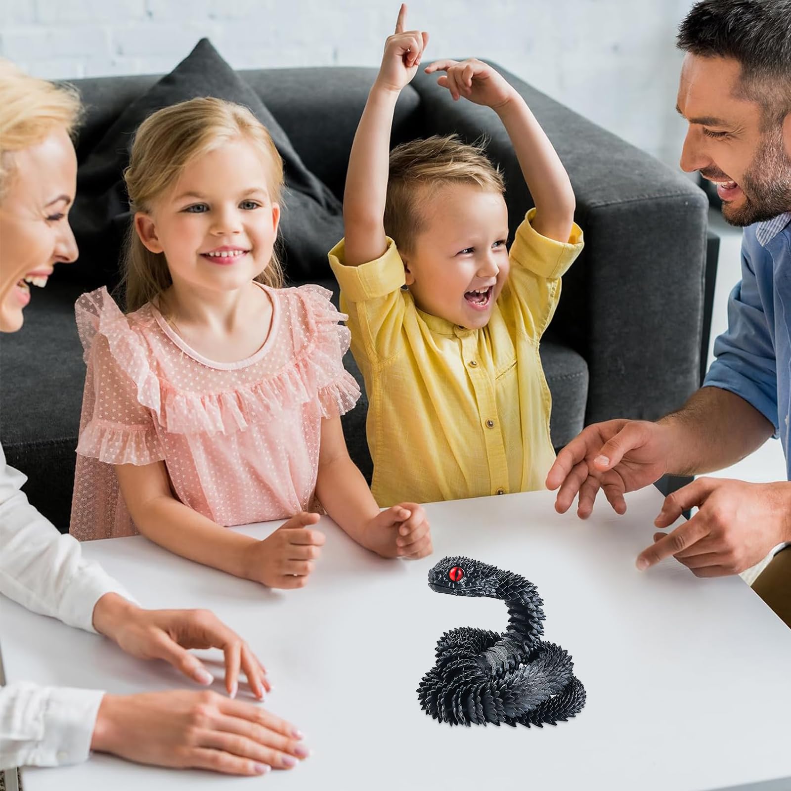 Joycabin 3D-bedrukte slangenspeelgoed, 60 cm, flexibele slangenmodel, 3D- bedrukte dieren, speelgoed voor kinderen, cadeau, bureau, wooncultuur (zwart