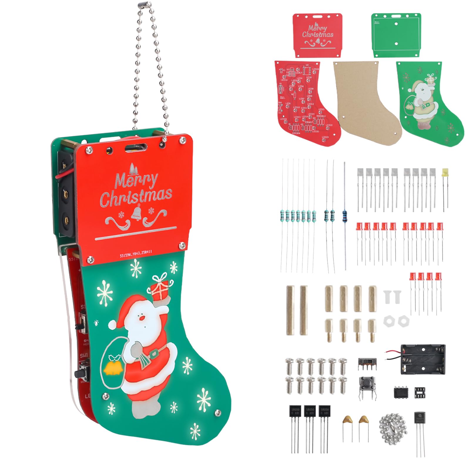 Christmas Stocking Soldering Project, Christmas Sock Soldering Practice Kit With 4 Light Modes DIY LED Santa Claus Electronics Kit for STEM Education Decoration Creative Present