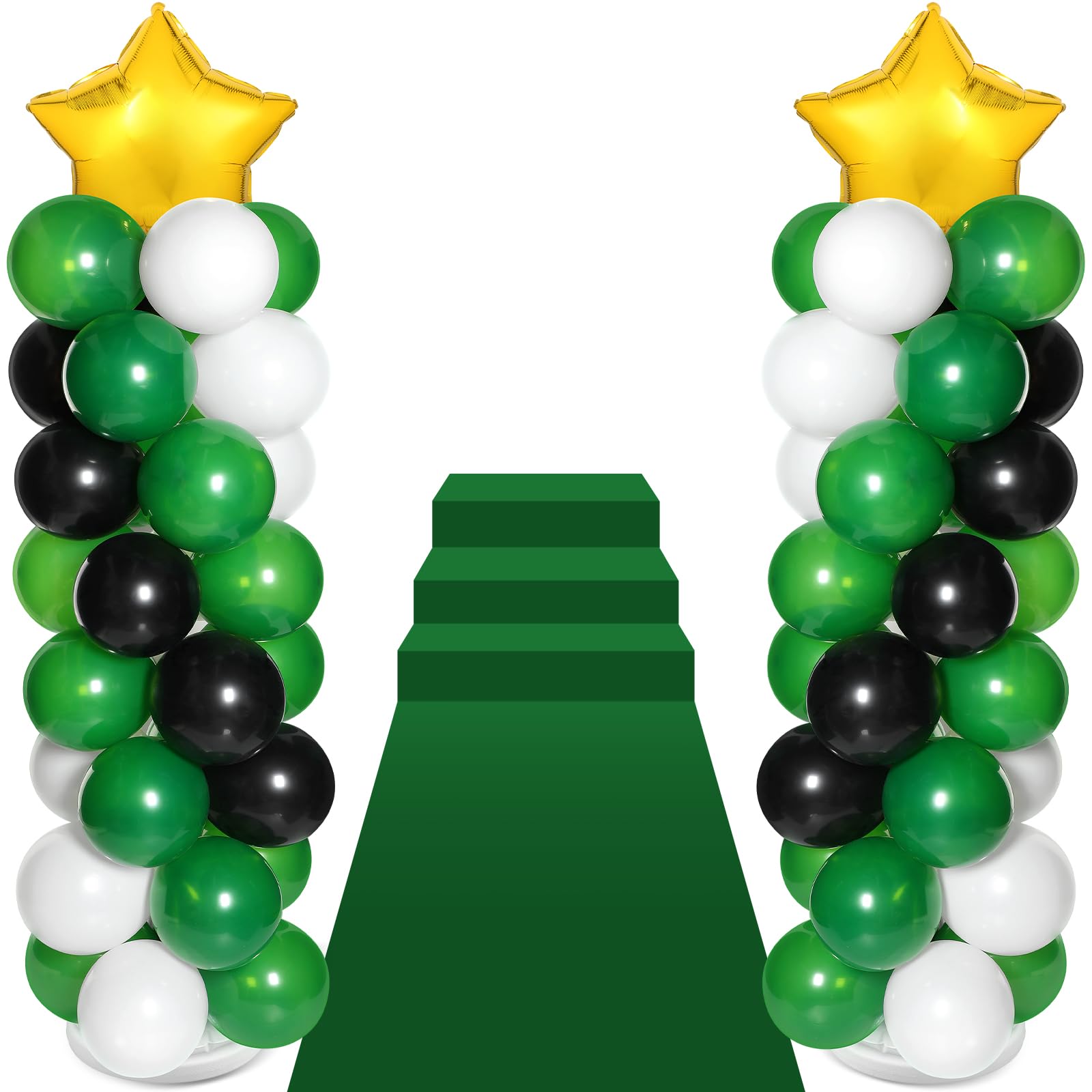 2 Sets of Balloon Column Stand Kit with 2 Star Balloons 100 Latex Balloons 2 Sets Adjustable Balloon Stands 1 Carpet for Casino Movie Night 50th 80th