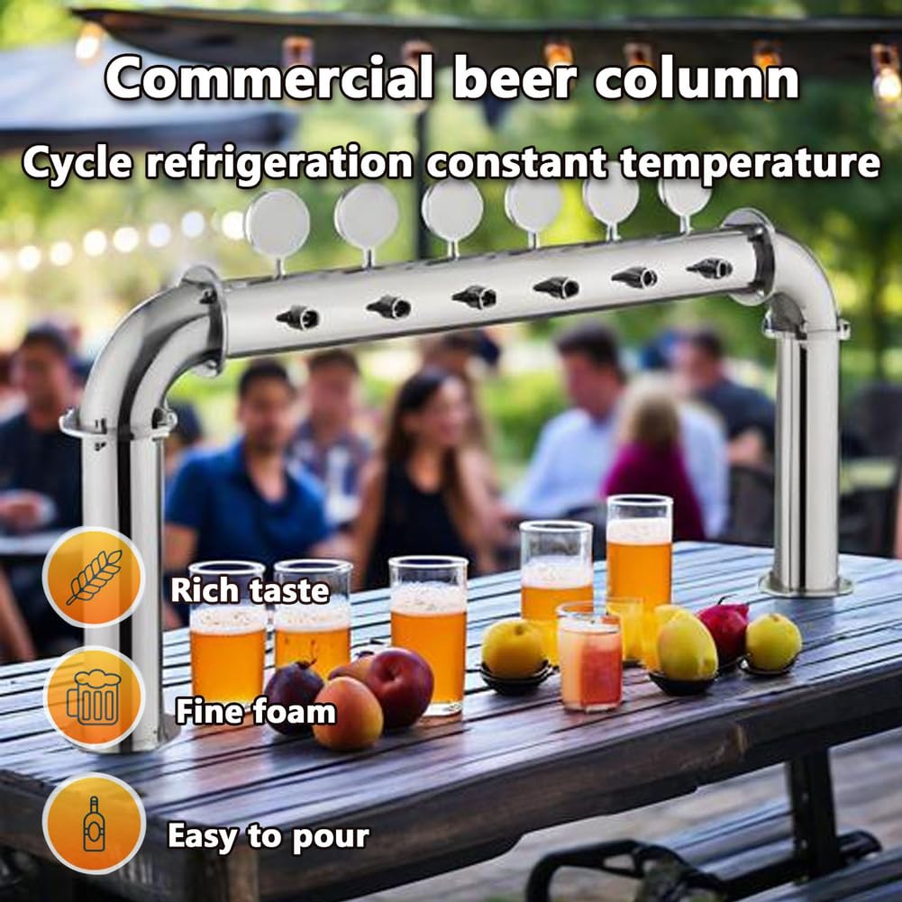 Torreperbirra a 6 rubinetti, Distributore di Birra in Acciaio Inox, per riunioni di Vacanza, Picnic e Banchetti,[a] 6 Holes Silver