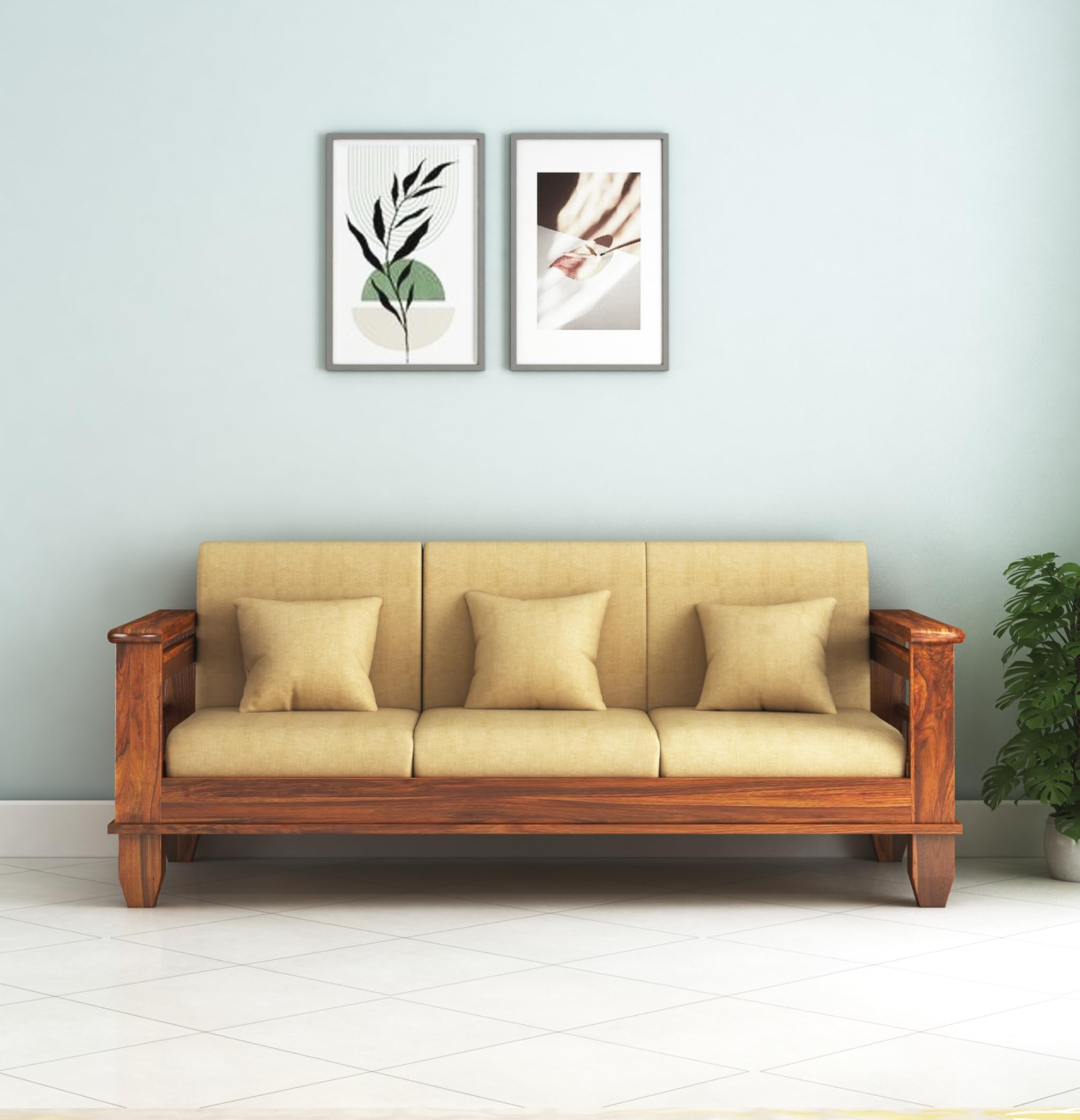 Ganpati Arts Maharaja Sheesham Wood 3 Seater Sofa With Side Pockets For Living Room 1 Year Warranty - Multicolor-image-29