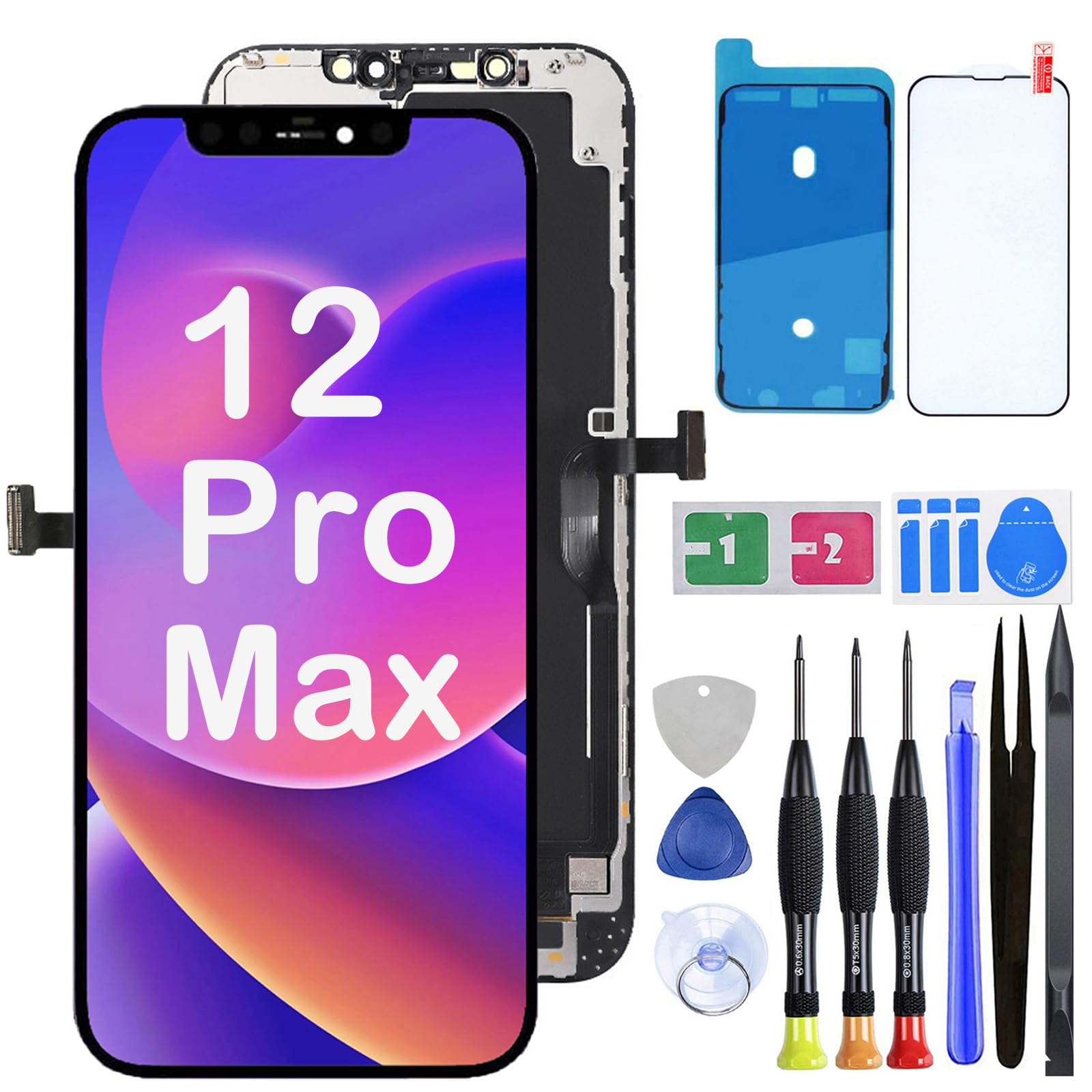 iPhone 12 Pro Max Screen Replacement Full HD LCD Display 3D Touch Digitizer Assembly with iPhone 12 Pro Max 6.7" (Model:A2342, A2410, A2411, A2412) Compatible with iPhone 12 Pro Max