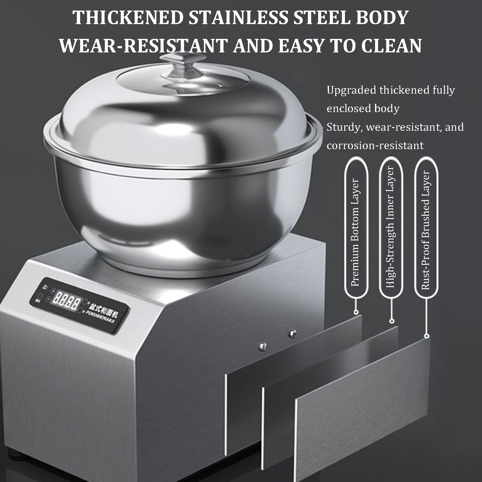 Impastatrice a Spirale Elettrica da 2200 W con Doppia Rotazione, Impastatrice Robusta in Acciaio Inox con Ciotola, Coperchio E Timer da 30 Minuti, per Panetteria, Pizzeria E Ristorante 5kg