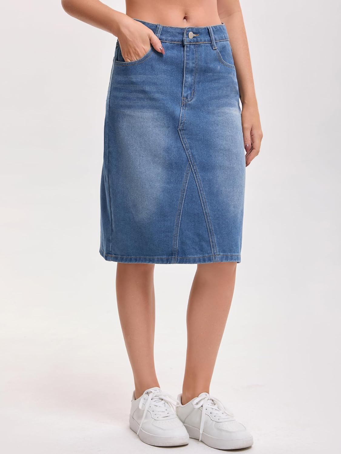 Women's Denim Skirt High Waisted 2026 Summer Washed A-Line Midi Jean Skirts - Image 2