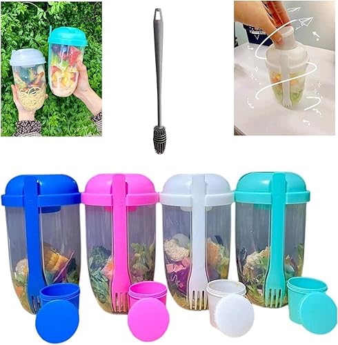 Vaso coctelero de ensalada Keep Fit 2022 con tenedor y soporte para aderezo, cepillo de lavado fresco, recipiente de salud, desayuno portátil de
