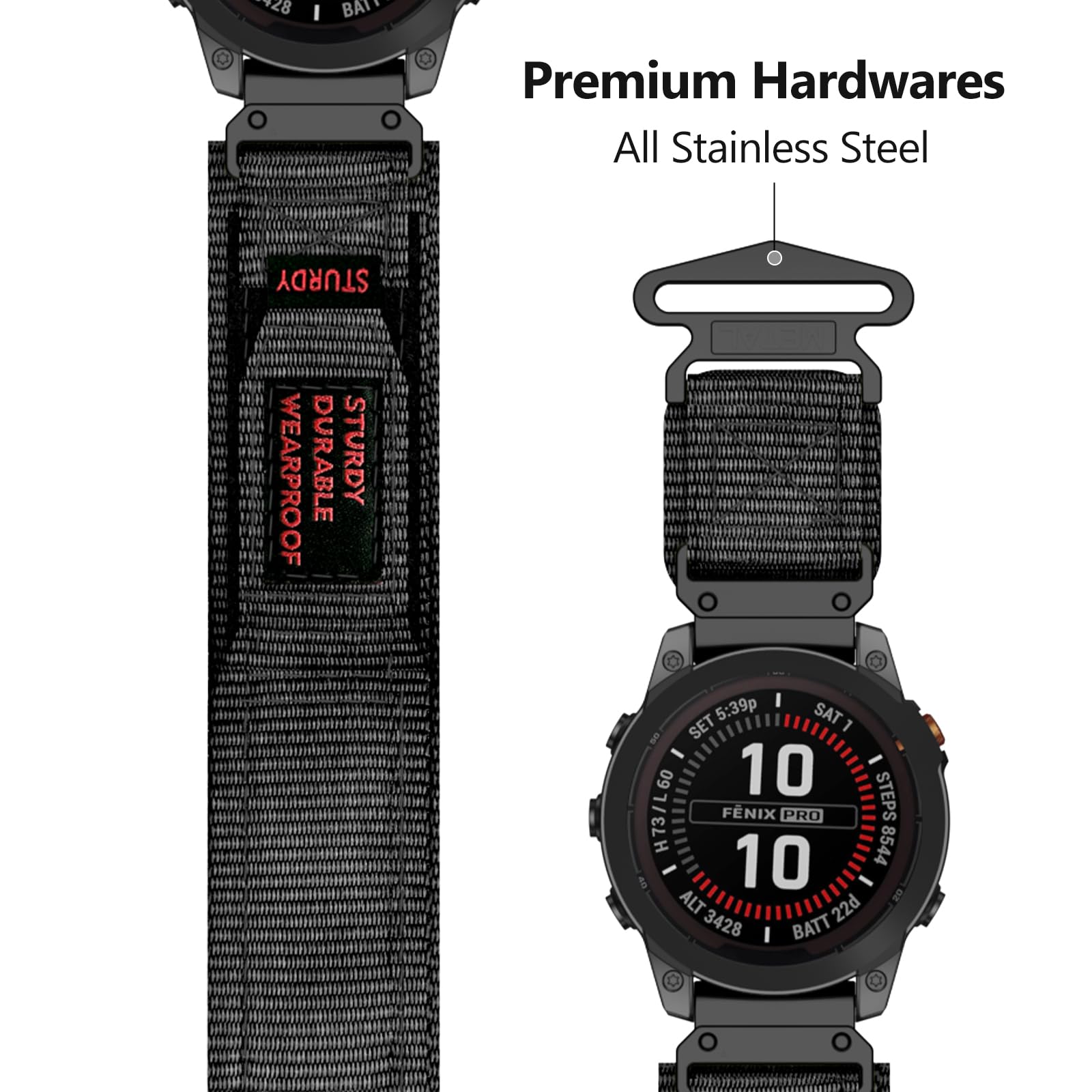 MYSNBKN 26mm Quick Fit Nylon Strap for Fenix 8 51mm/Fenix 7X Pro/Fenix 7X/Fenix 6X/Fenix 6X Pro/Fenix 5X/Fenix 5X Plus/Fenix 3/Fenix 3 HR - Image 2