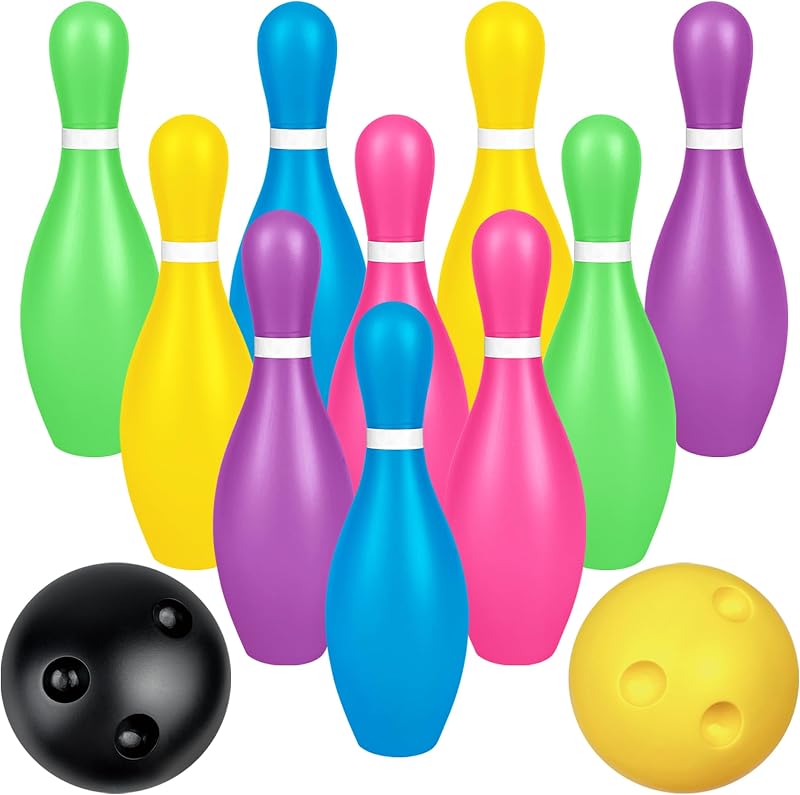Juego de bolos de plástico colorido para interior y exterior, mini juego de bolos, juego activo, adecuado para niños y niñas, cumpleaños, actividades en interiores y exteriores, regalos de fiesta