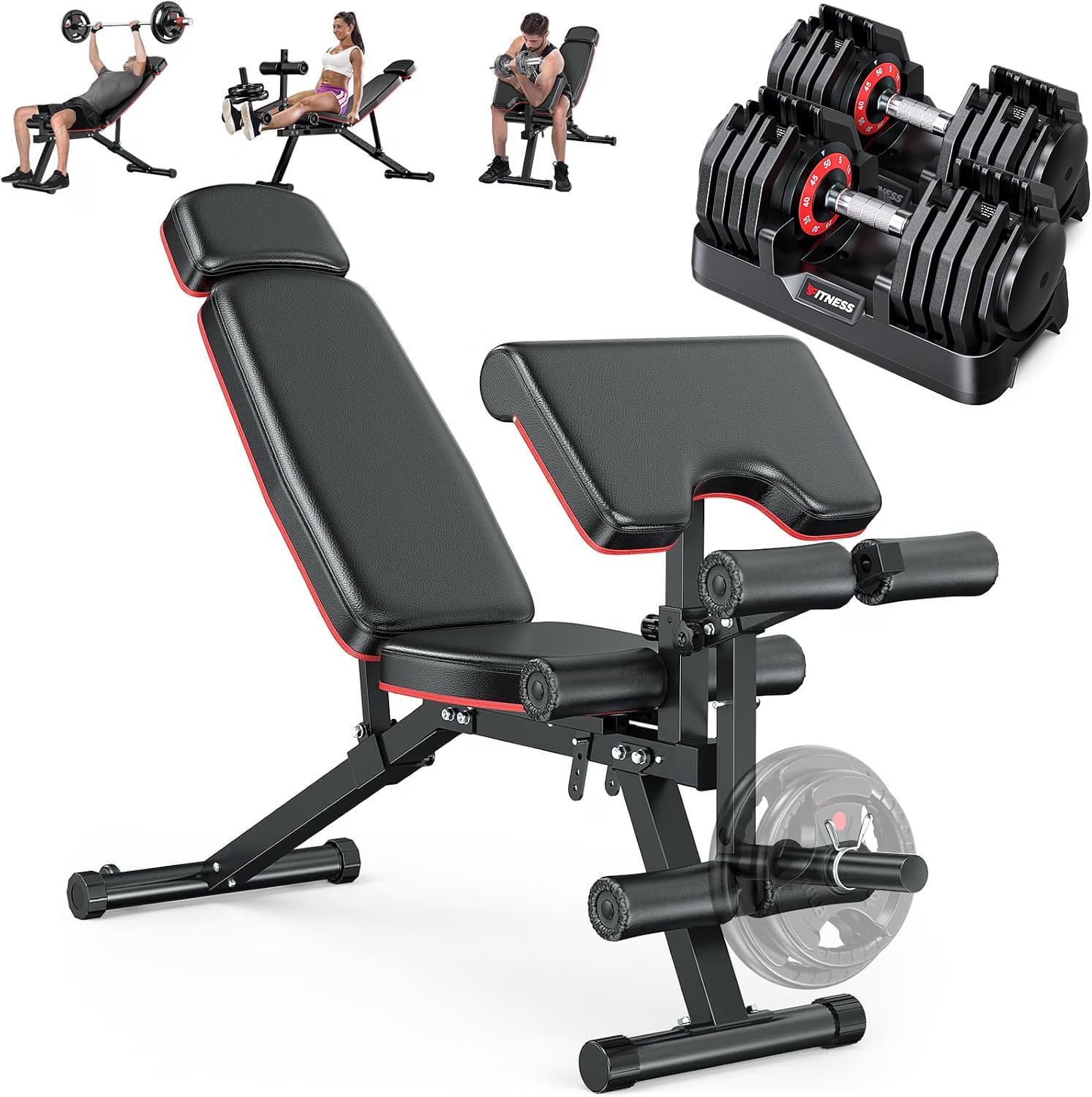 Rendpas Adjustable Dumbbell Set with 900lbs Workout Bench for Home Gym
