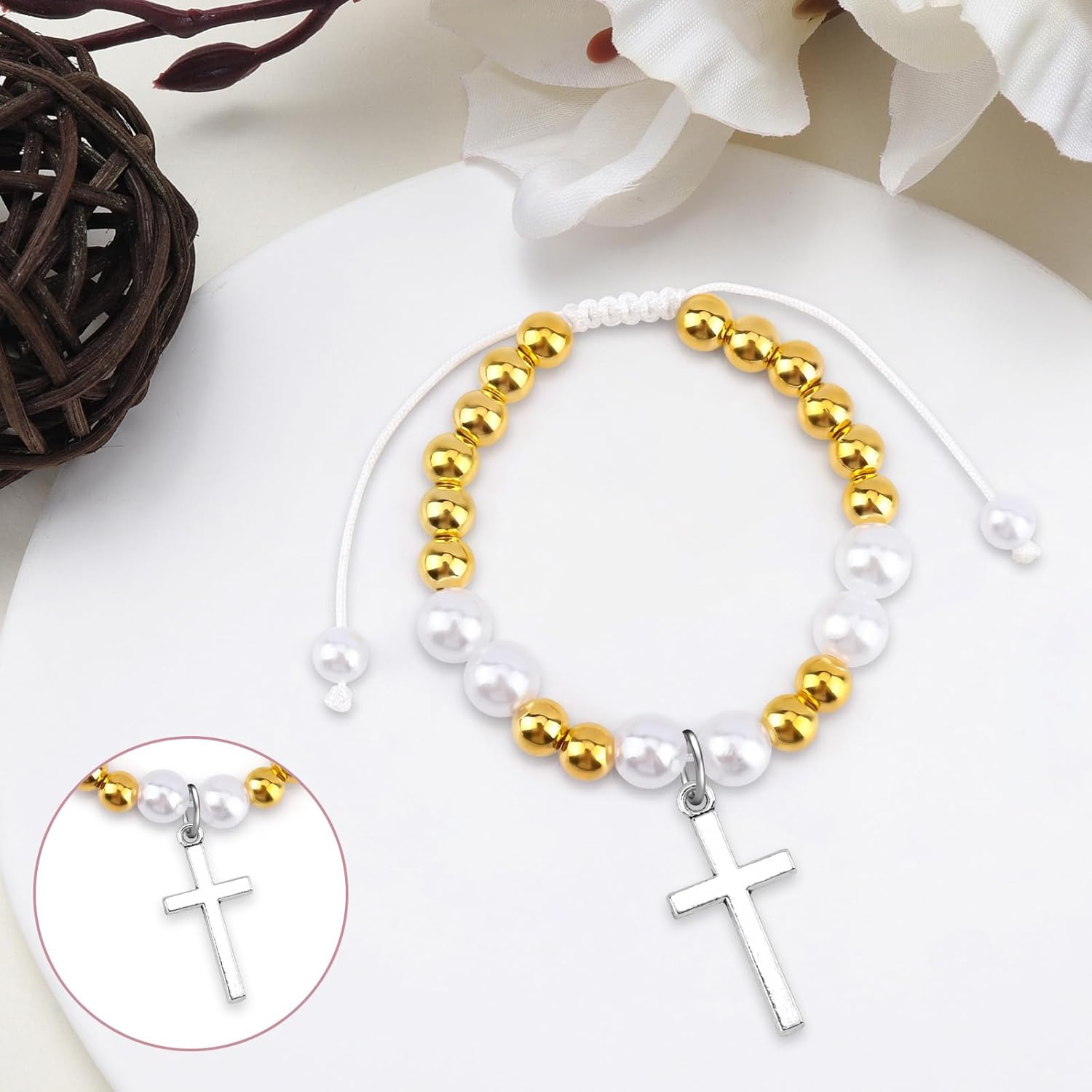 Mwphuy Baptism Bracelet Christian Religious Inspirational Gifts for Women Baptism Gifts for Daughter Granddaughter Sister Friend Niece Christian Bracelet Religious Christening Confirmation Gift - Image 4