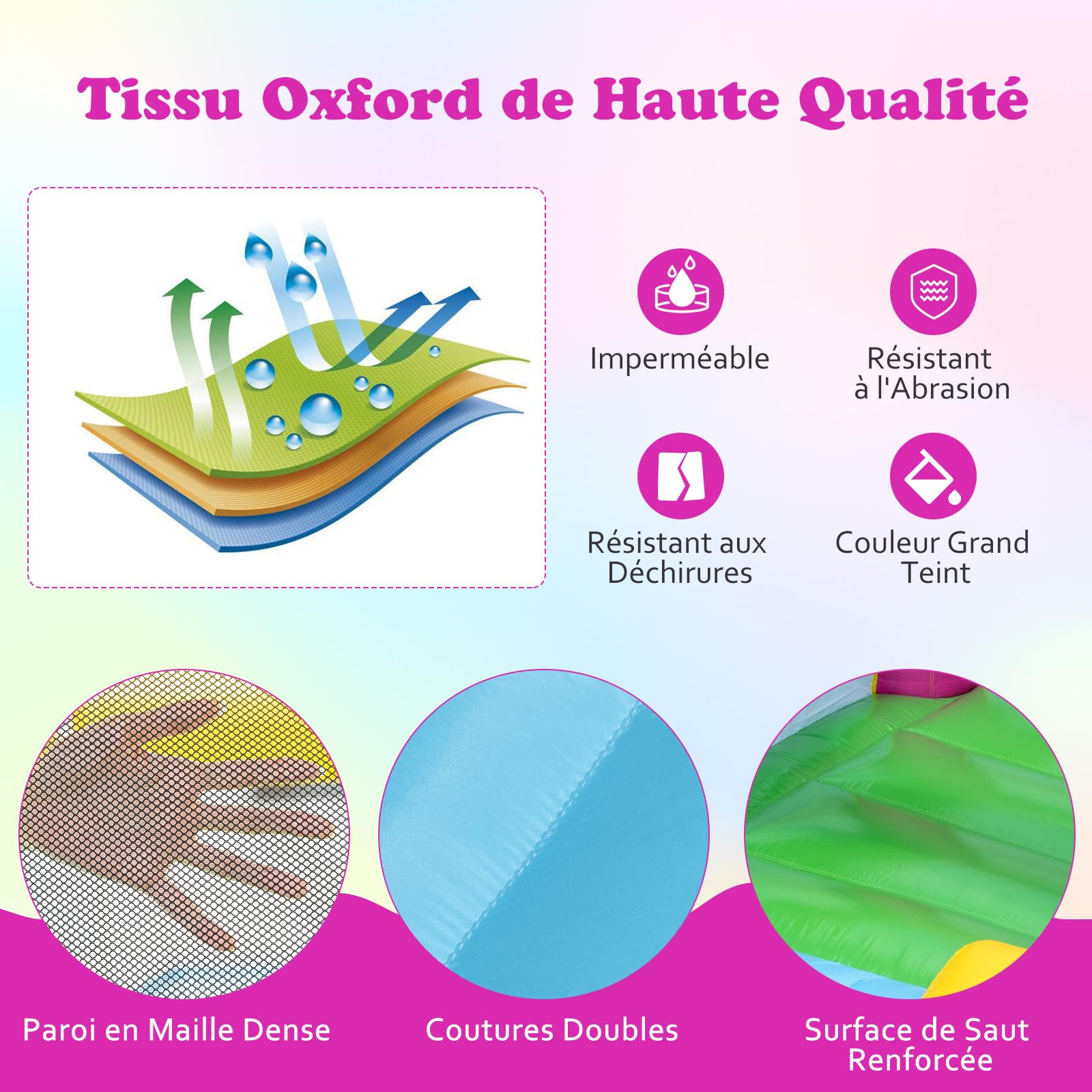 COSTWAY Château Gonflable sur Thème Licorne avec Toboggan et Maison de Saut, Aire de Jeux Gonflable en Tissu Oxford avec Sac de Transport, Intérieur Extérieur jusqu'à 2 Enfants de 3-12 Ans