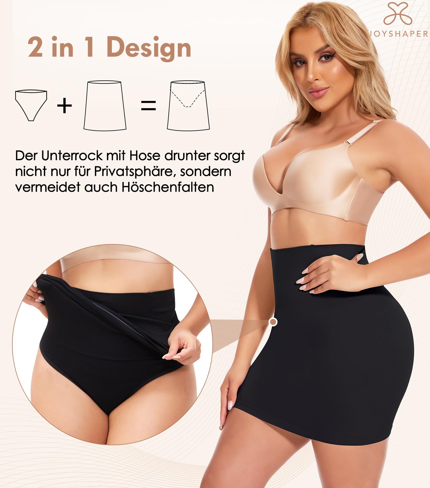 Joyshaper Vestido de mujer con tanga de cintura alta, enagua corta para moldear el abdomen, vestido moldeador sin costuras