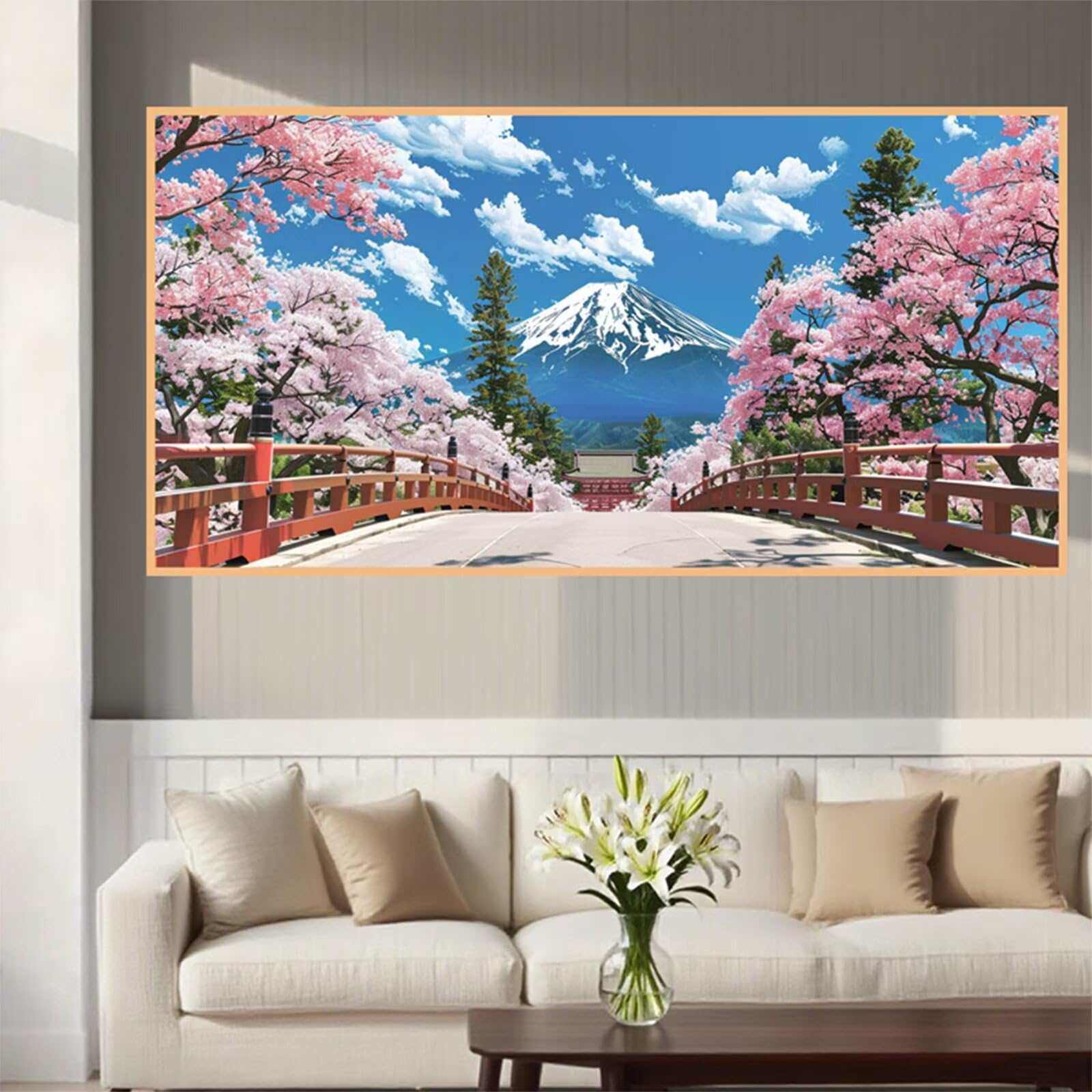 Diament Malarstwo Japonia Diament Malarstwo Dorosły XXL 90 x 180 cm, 5D Haft Diament Kwiaty Wiśni Malarstwo diamentowe dla dzieci, DIY Diamenty Aktywne Ręcznie Dla Dorosłych, Dekoracja ścienna J2-8009