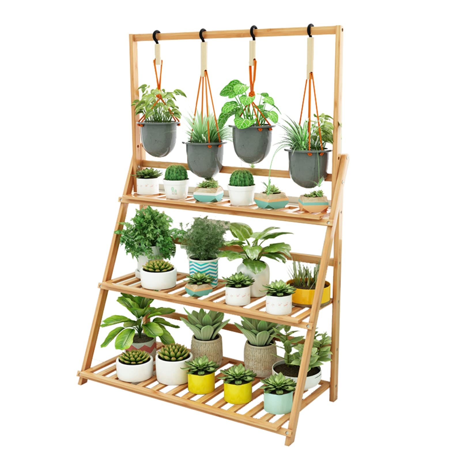 Support de plantes en bois pliable et support de pot de fleurs réglable 3 niveaux