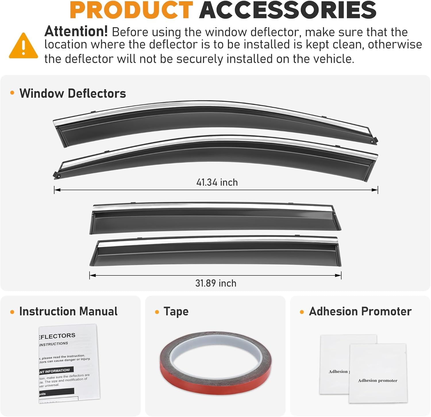 Shatterproof Taped-On Window Deflectors for Honda CR-V 2017-2022 with Chrome Trim, Rain Guards, Window Visors for Cars, Vent Deflector, 4pcs