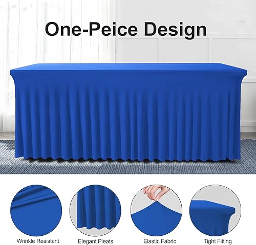 Miniatura 2 de Faldas de mesa para mesas rectangulares de 6 pies, manteles y falda de una sola pieza, color azul real, resistentes a las arrugas, con volantes,