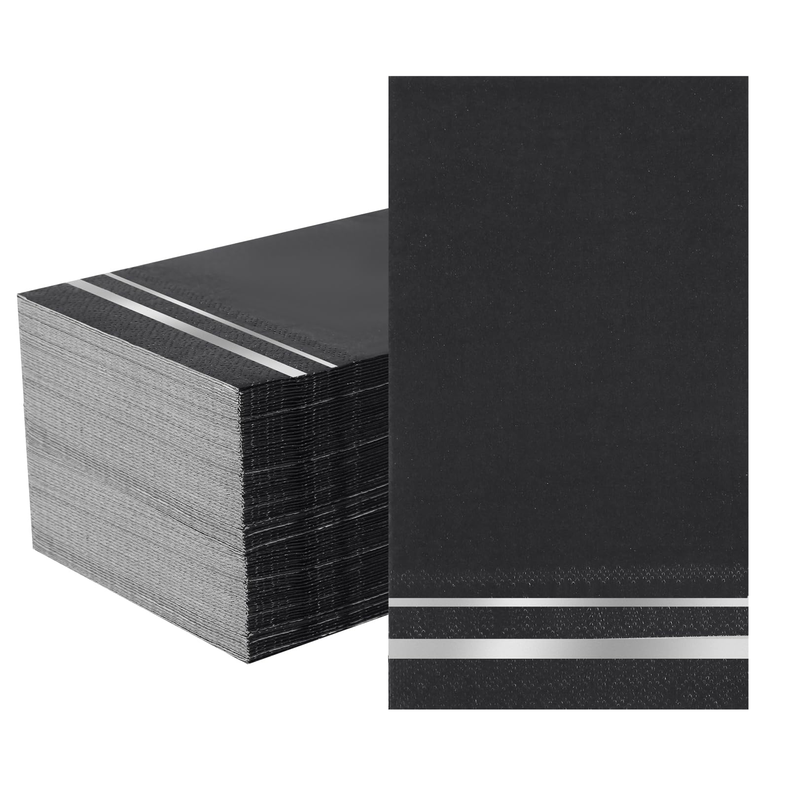 Tamone 100PCS 3-Ply Halloween Paper Napkins - Black Paper Napkins - Black Napkins Disposable - Premium Quality Black and Silver Napkins Soft and Absorbent for Wedding Party Birthday