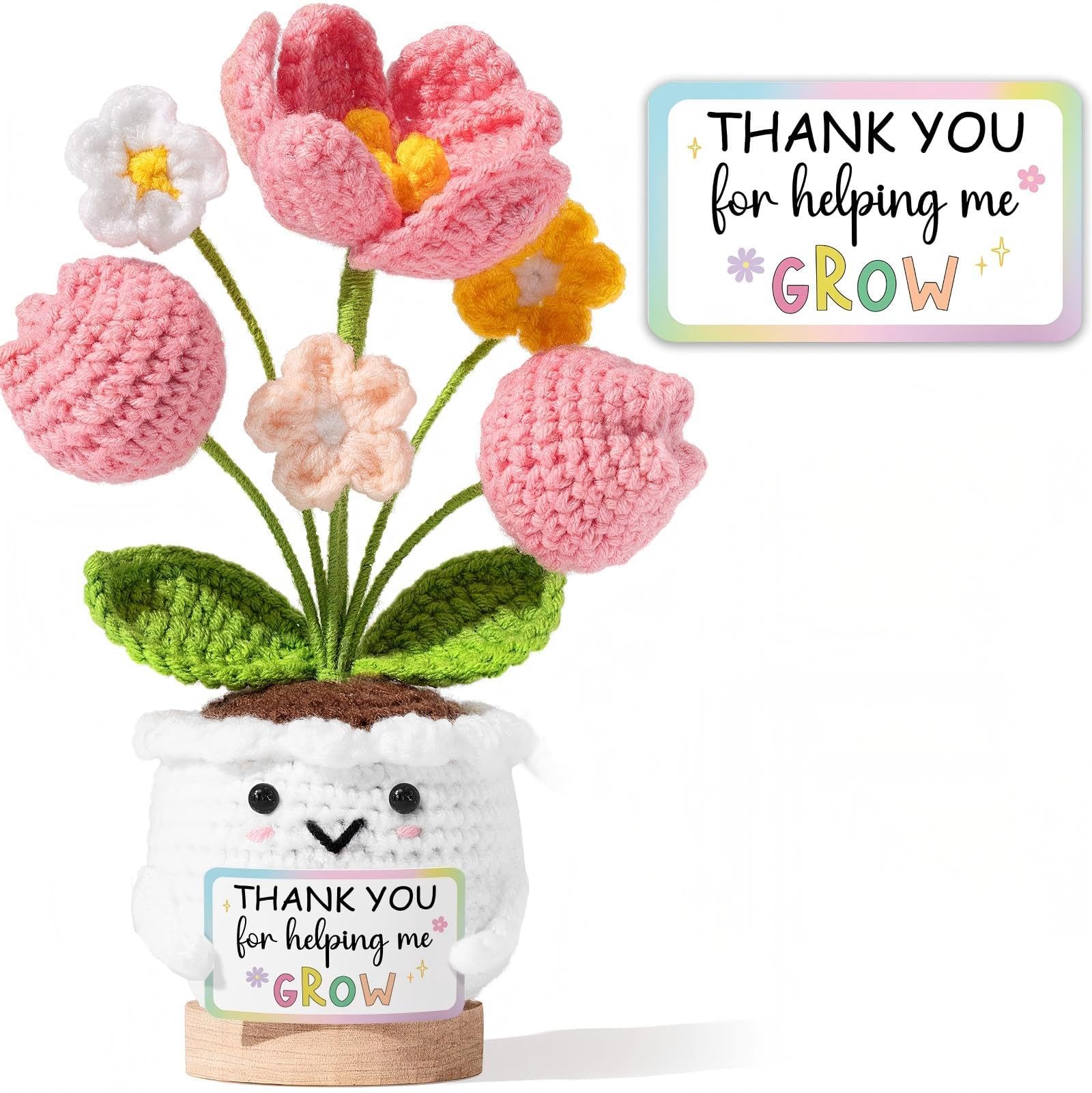 QAUN Father's DayGift - Mini Hand Made Tulip Positive Emotional Support Crochet for Father- Thank You Gifts