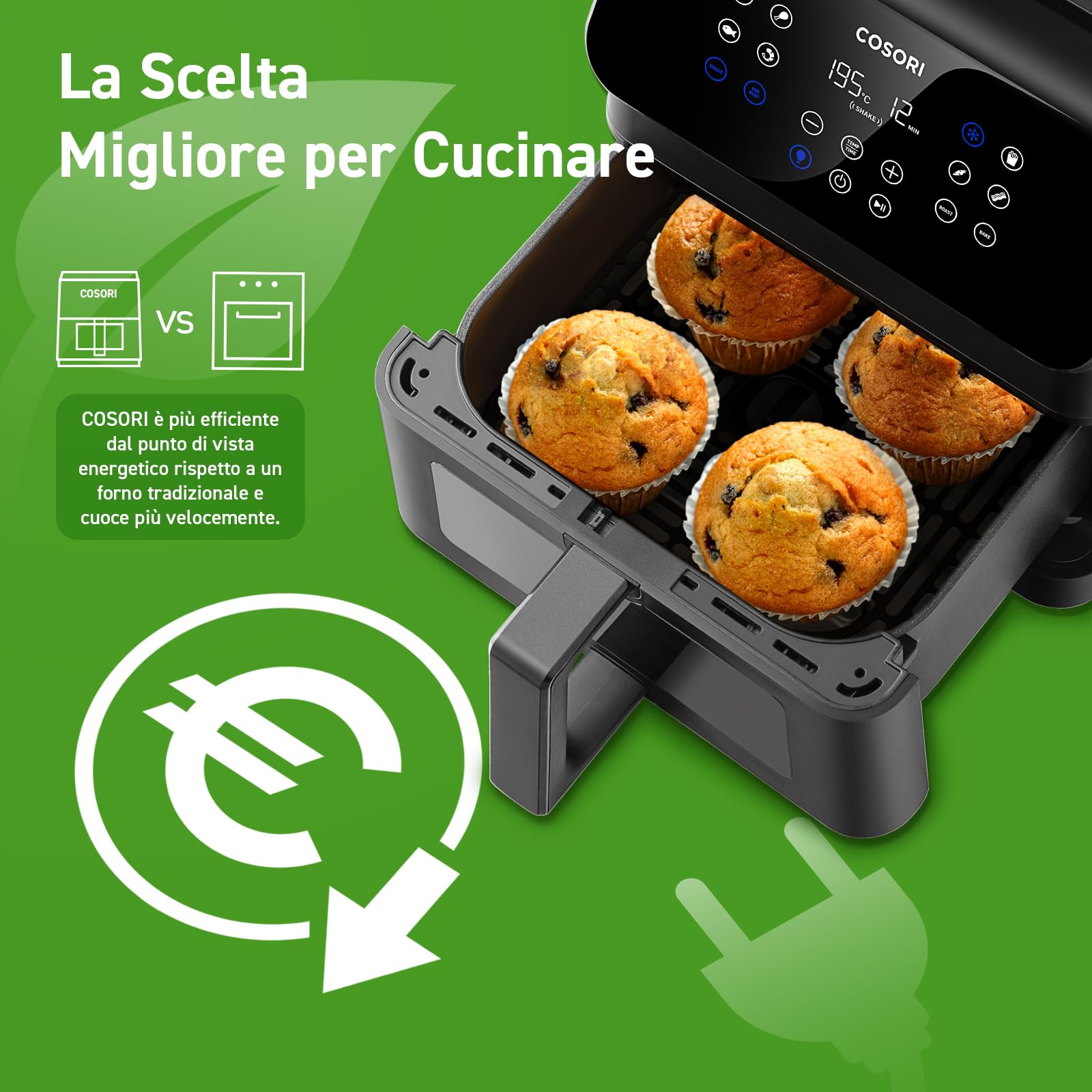 COSORI Friggitrice ad Aria Clear Blaze 6,2 Litri con Finestra, 1700W, con 11 Funzioni, One-Touch Display, Tempo e Temperatura Regolabili 75-205°C, 30 Ricette Cartacee & 50 Online, Nero Chiaro