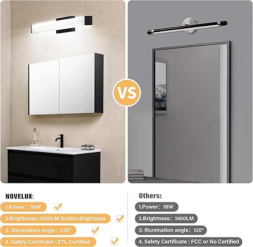 Miniatura 5 de Lámpara LED negra regulable, 36 W, 3200 lúmenes, moderna lámpara de baño sobre espejo, 32 pulgadas, 4000 K, luces blancas naturales para baño,