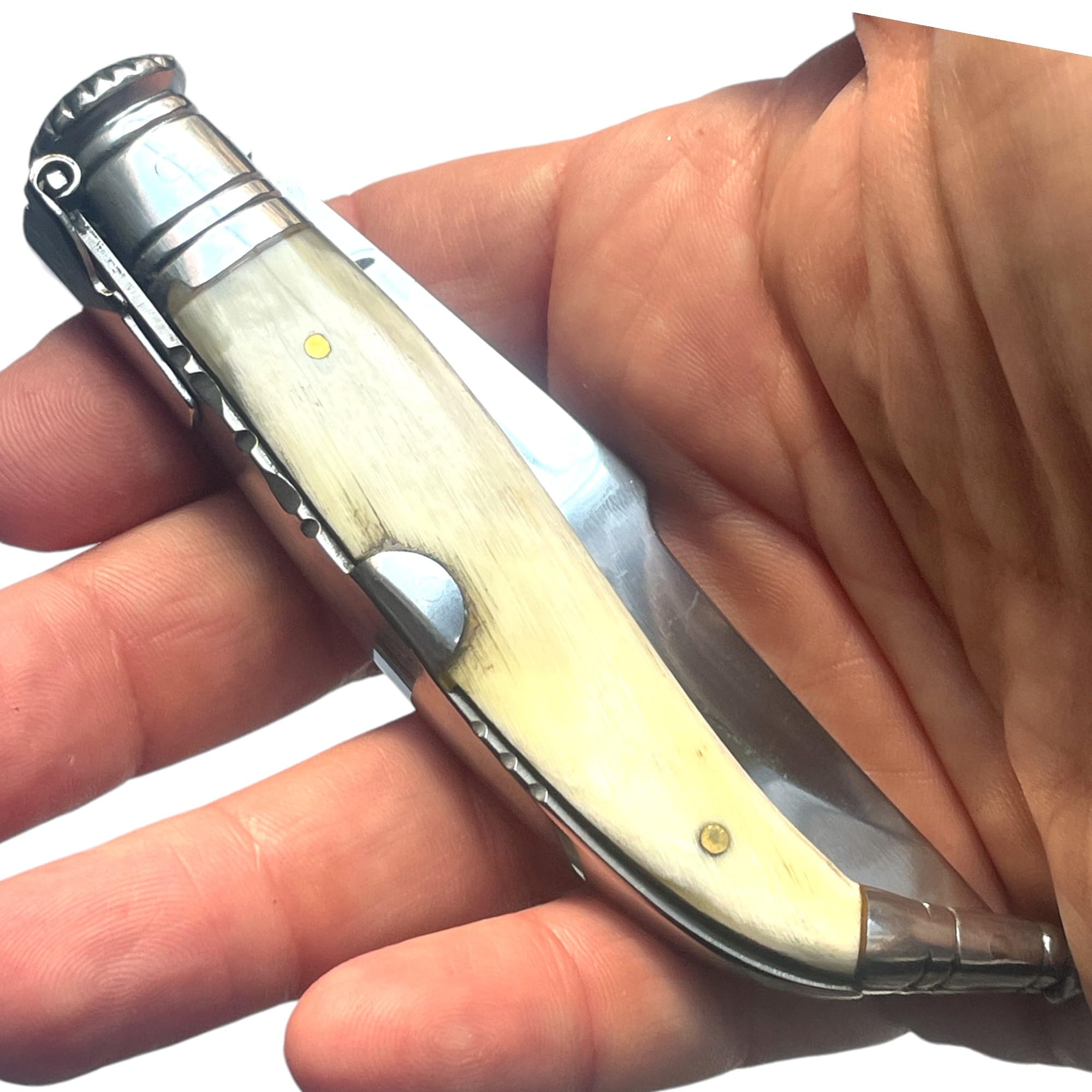Coltello classico di lusso in corno di toro - 21,50 cm - lama in acciaio 3Cr13Mov da 9,30 cm - manico in legno a 12,20 cm - peso 80,00 g - Portabilità e utilizzo quotidiano