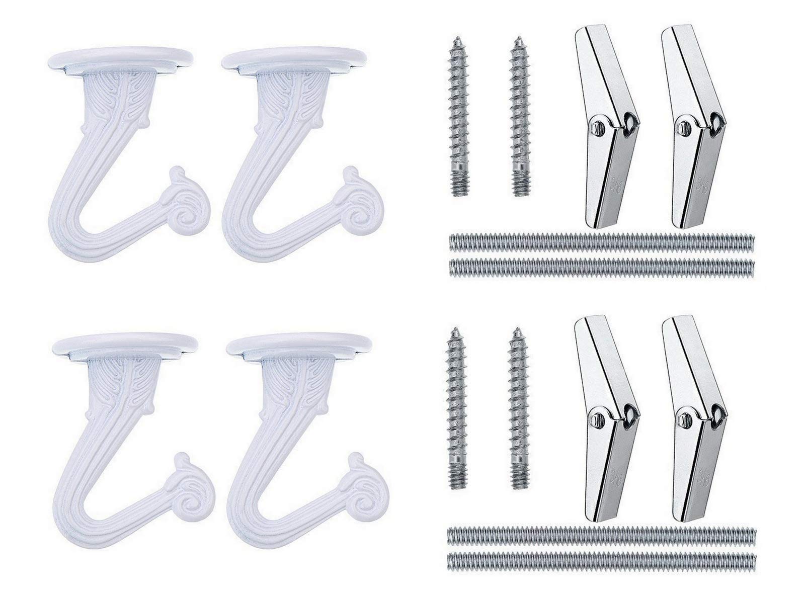 4pc ALAZCO Ceiling Hooks - White Enamel Finish Swag Hook