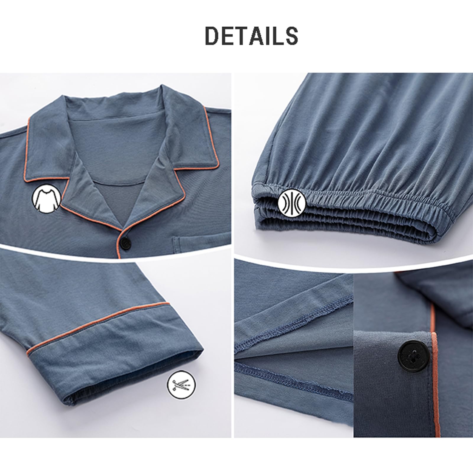 Morbido Pigiama Set, Pulsante Giù Lungo Manica Pigiameria Uomo per Gli Uomini 2 Pezzi Pjs Set con Tasche